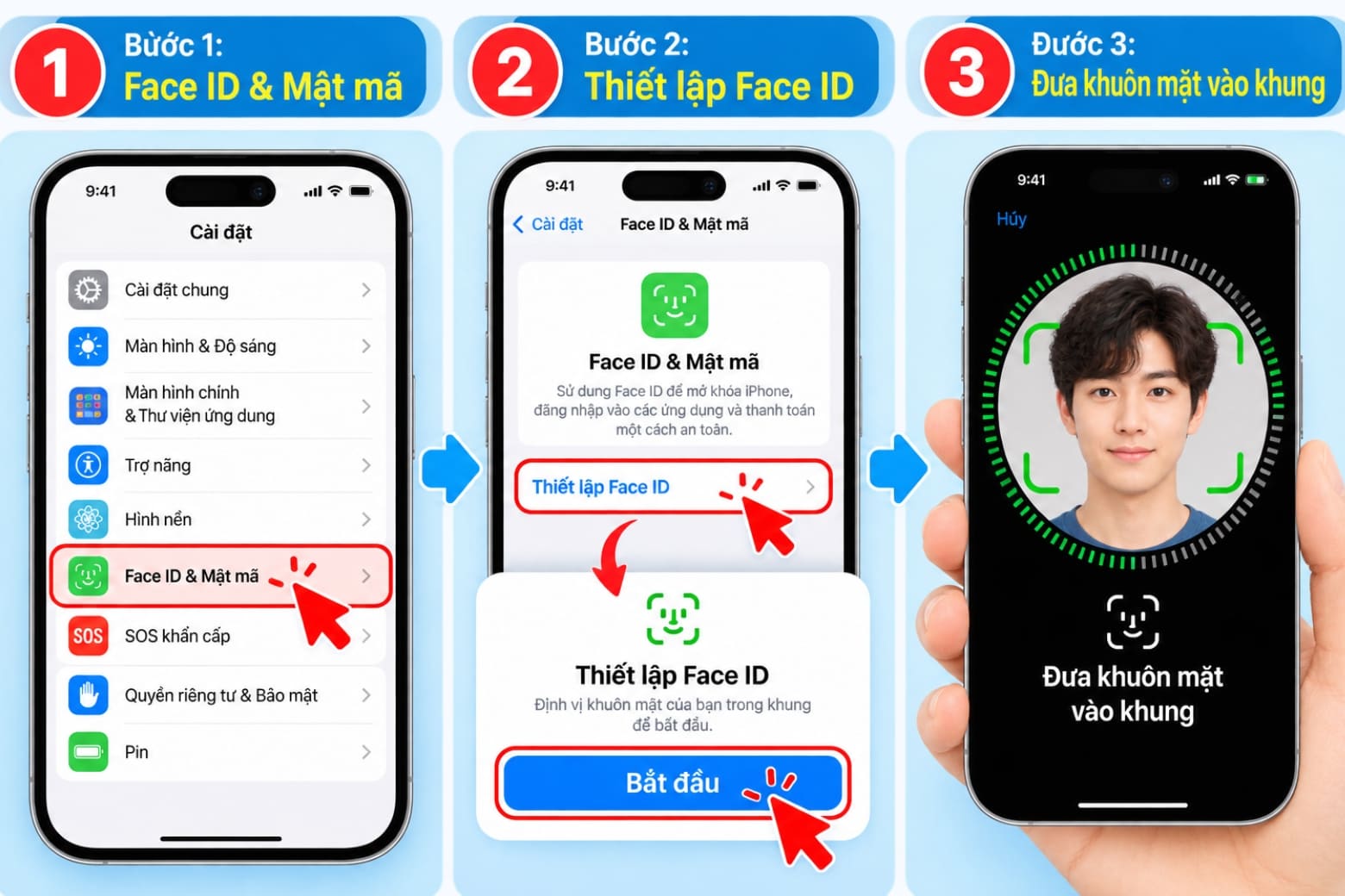 Cài đặt khoá màn hình iPhone bằng mật mã, Face ID 15 Đăng ký khuôn mặt để mở khóa iPhone nhanh và thuận tiện
