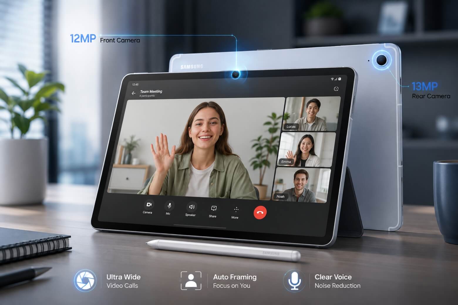Cấu hình Samsung Galaxy Tab S10 FE chi tiết và khả năng đáp ứng thực tế 11 Cấu hình Samsung Galaxy Tab S10 FE camera trước sau hỗ trợ họp