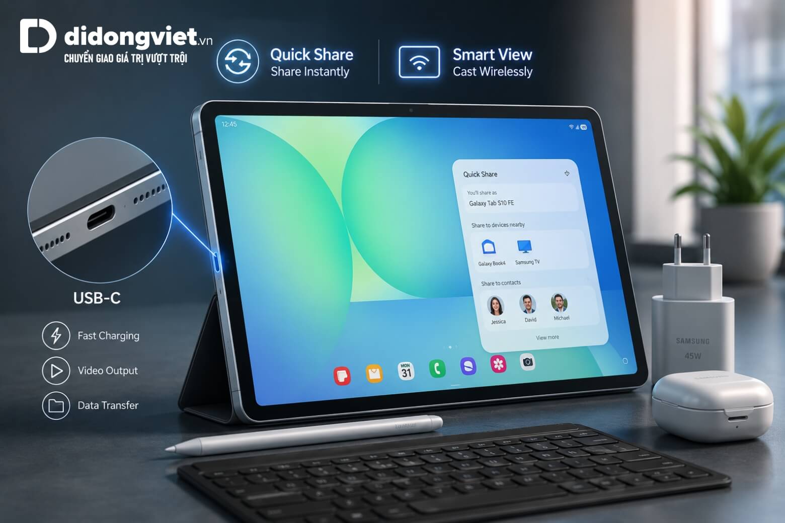 Cấu hình Samsung Galaxy Tab S10 FE chi tiết và khả năng đáp ứng thực tế 14 Cấu hình Samsung Galaxy Tab S10 FE cổng USB-C và phụ kiện đi kèm