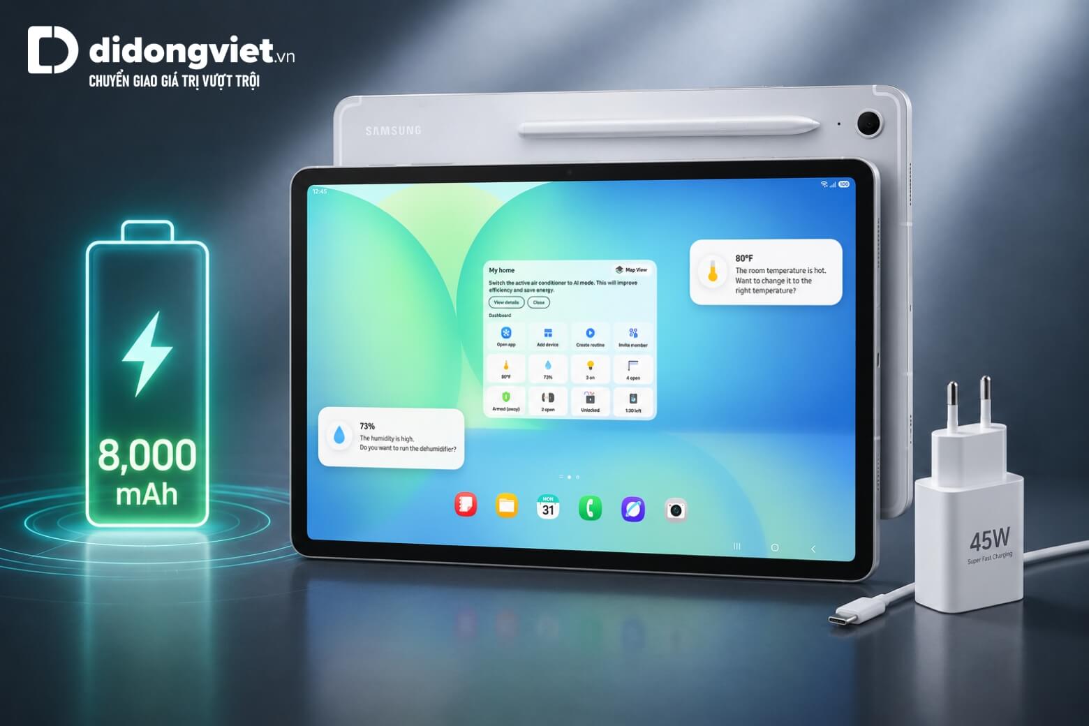 Cấu hình Samsung Galaxy Tab S10 FE chi tiết và khả năng đáp ứng thực tế 12 Cấu hình Samsung Galaxy Tab S10 FE pin 8000mAh sạc nhanh 45W