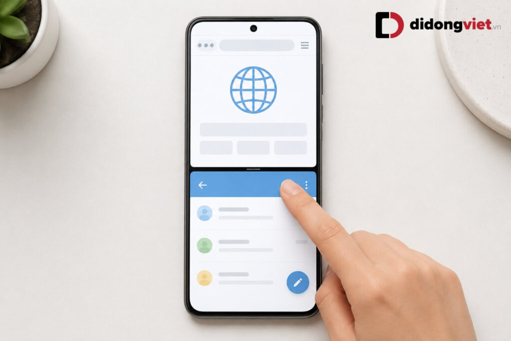 Hướng dẫn cách chia đôi màn hình OPPO đơn giản, nhanh chóng nhất 2026 12 Vuốt 3 ngón tay lên màn hình, rồi chọn ứng dụng thứ hai để sử dụng song song.