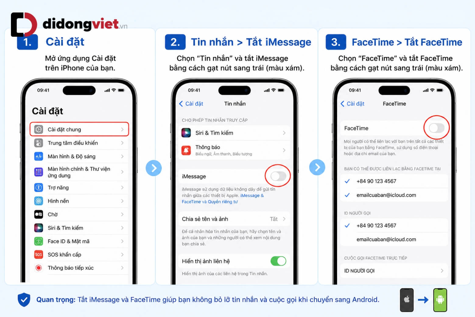 Hướng dẫn chuyển dữ liệu từ iPhone sang Android an toàn và hiệu quả 9 Chuyển dữ liệu từ iPhone sang Android tắt iMessage