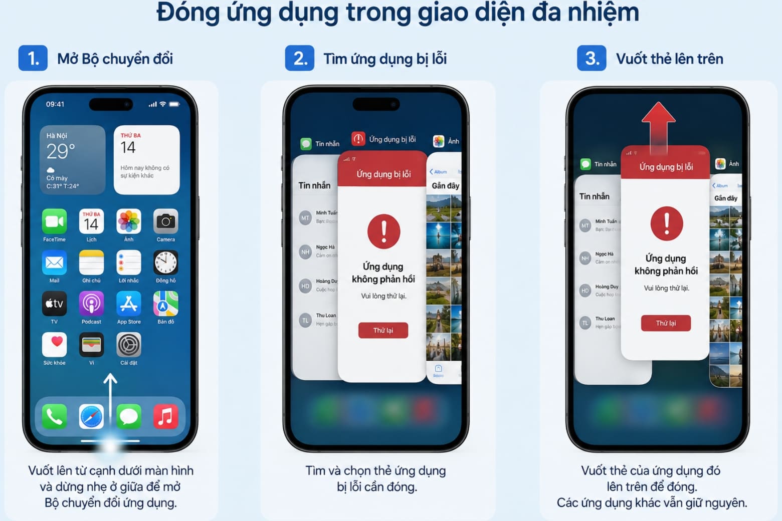Đa nhiệm trên iPhone là gì? Cách mở và sử dụng chi tiết 17 Đóng ứng dụng bị treo hoặc không phản hồi để khắc phục lỗi nhanh chóng