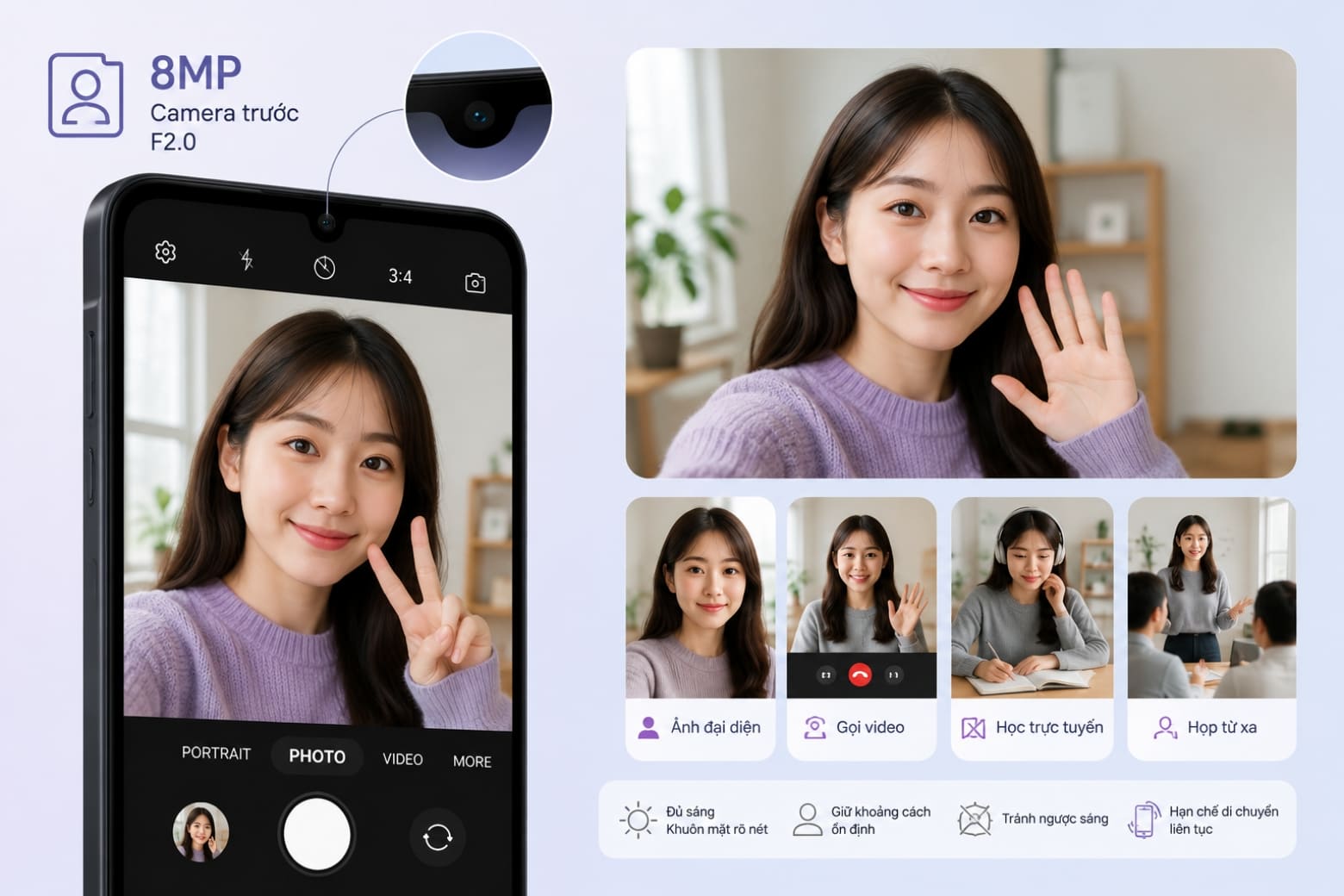 Đánh giá camera Samsung Galaxy A07 5G: Camera 50MP có tốt không? 8 Camera selfie 8MP đáp ứng nhu cầu gọi video và chụp ảnh cá nhân cơ bản