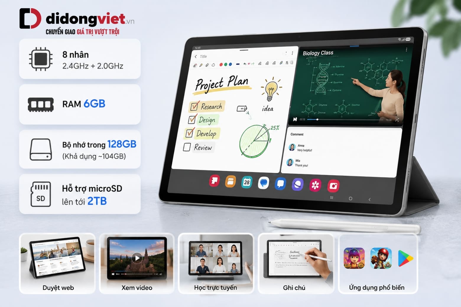 Đánh giá Samsung Tab S10 Lite chi tiết: Có đáng mua không? 9 Cấu hình 8 nhân và RAM 6GB đáp ứng tốt các tác vụ phổ biến mỗi ngày