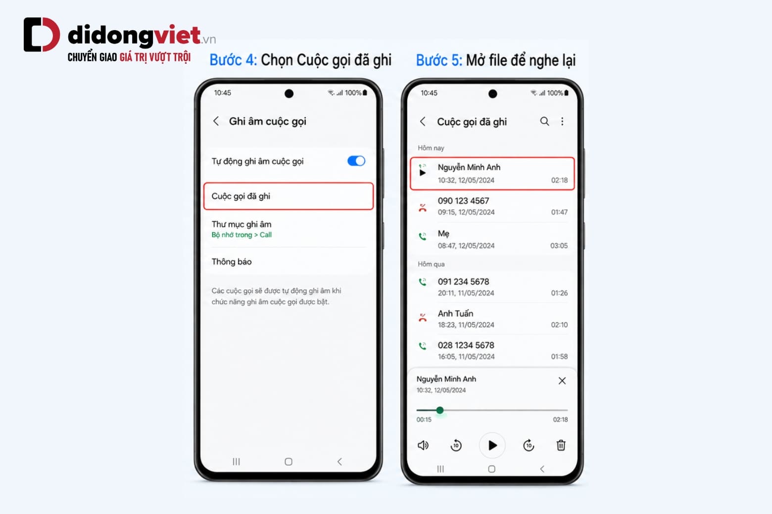 Ghi âm cuộc gọi Samsung: Cách bật, lưu và nghe lại 15 Tiếp theo bước 4 và bước 5 thực hiện như sau