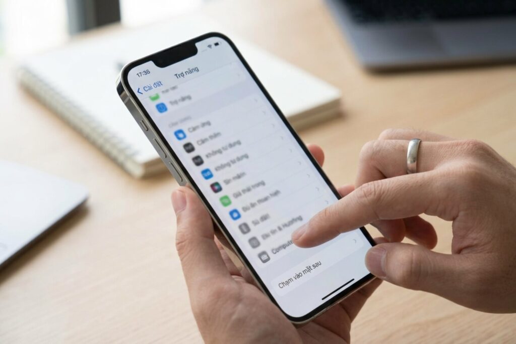 Tính năng khoá màn hình iPhone: 5 cách cài đặt và xử lý lỗi 15 khoa man hinh iphone cham vao mat lung may buoc 2 didongviet