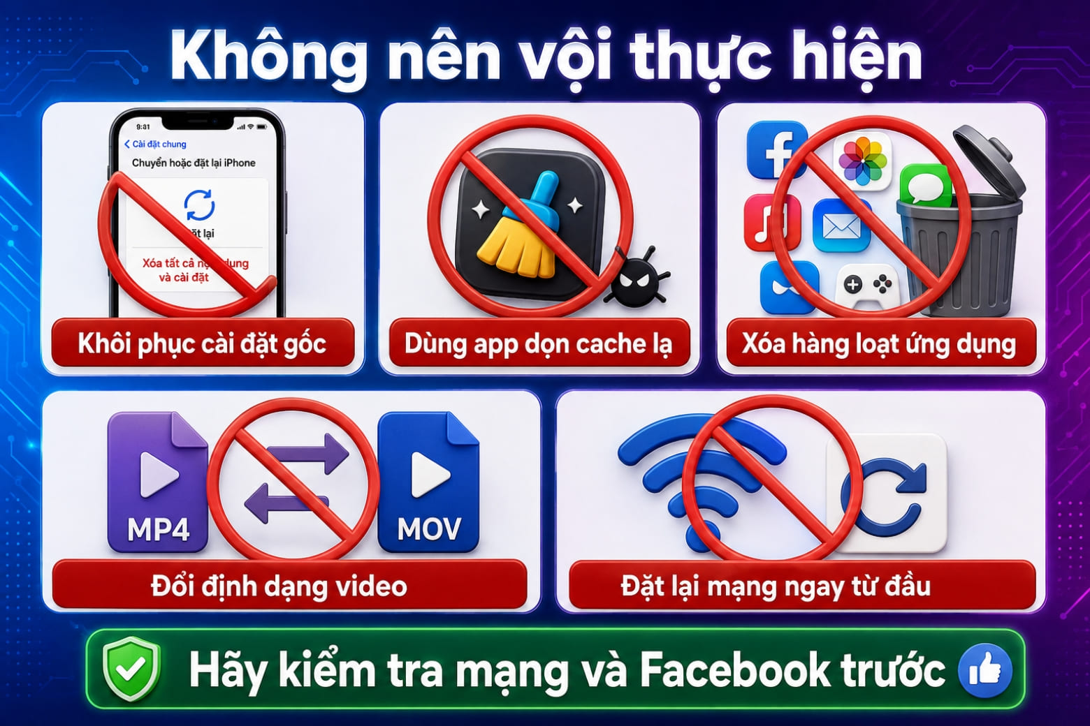Không xem được video trên Facebook iPhone: Nguyên nhân và 11 cách sửa 27 Tránh thao tác mạnh để hạn chế mất dữ liệu và thiết lập quan trọng