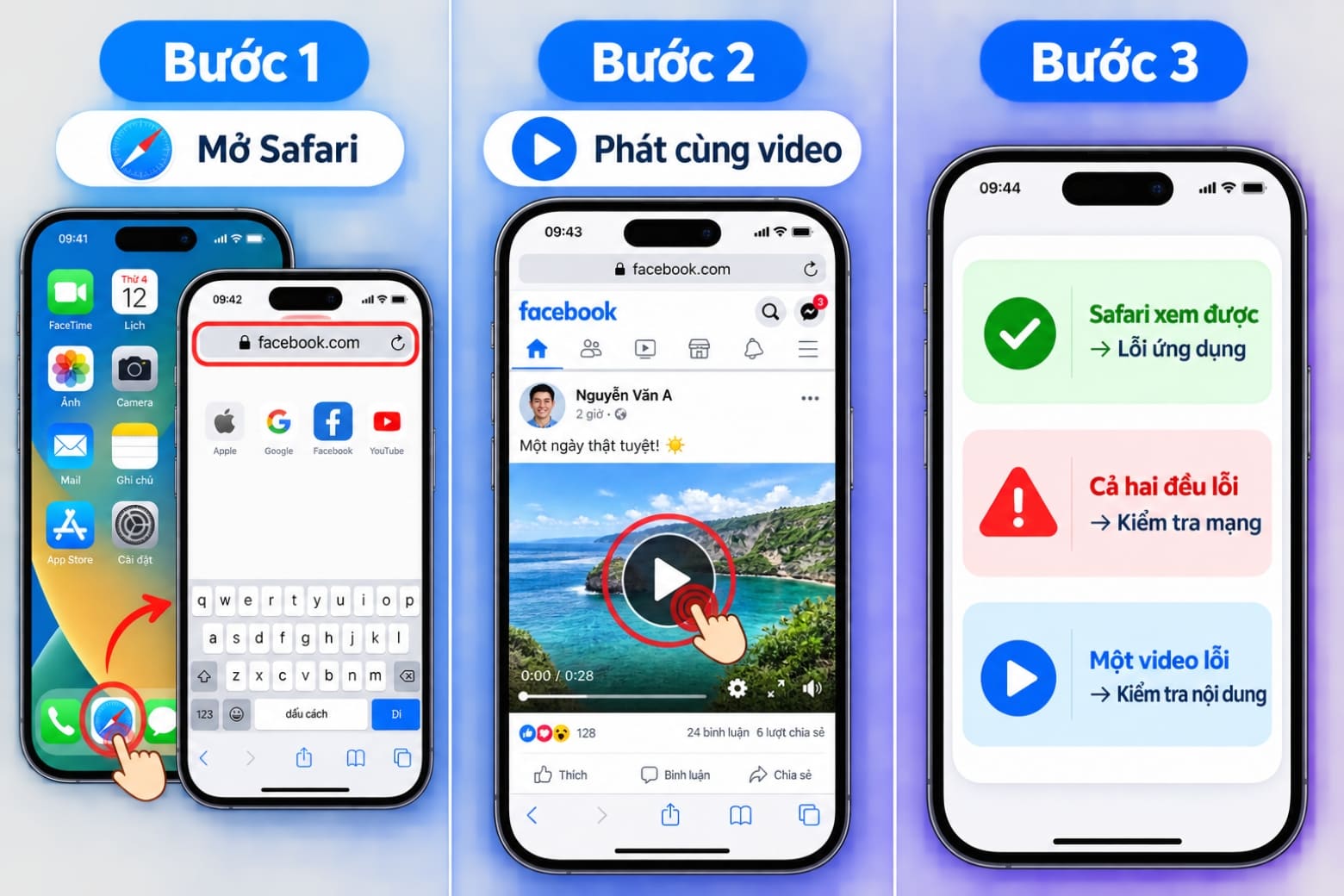 Không xem được video trên Facebook iPhone: Nguyên nhân và 11 cách sửa 19 Dùng Safari để xác định lỗi nằm ở Facebook hay iPhone