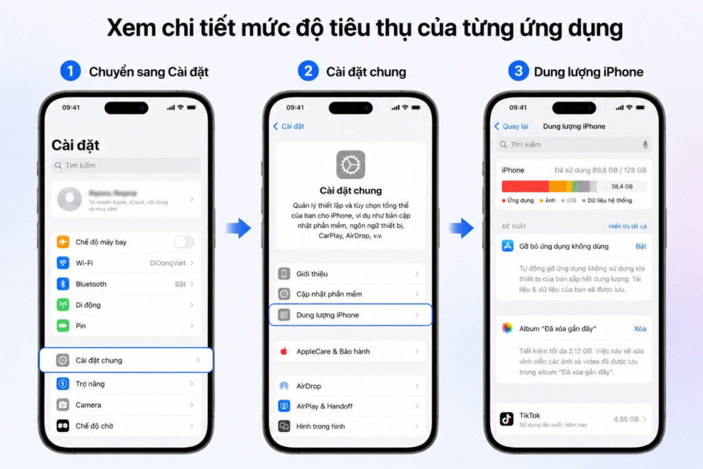Cách kiểm tra dung lượng iPhone chính xác: Đọc hiểu dữ liệu và phát hiện máy độ ROM 6 Cách kiểm tra dung lượng iPhone