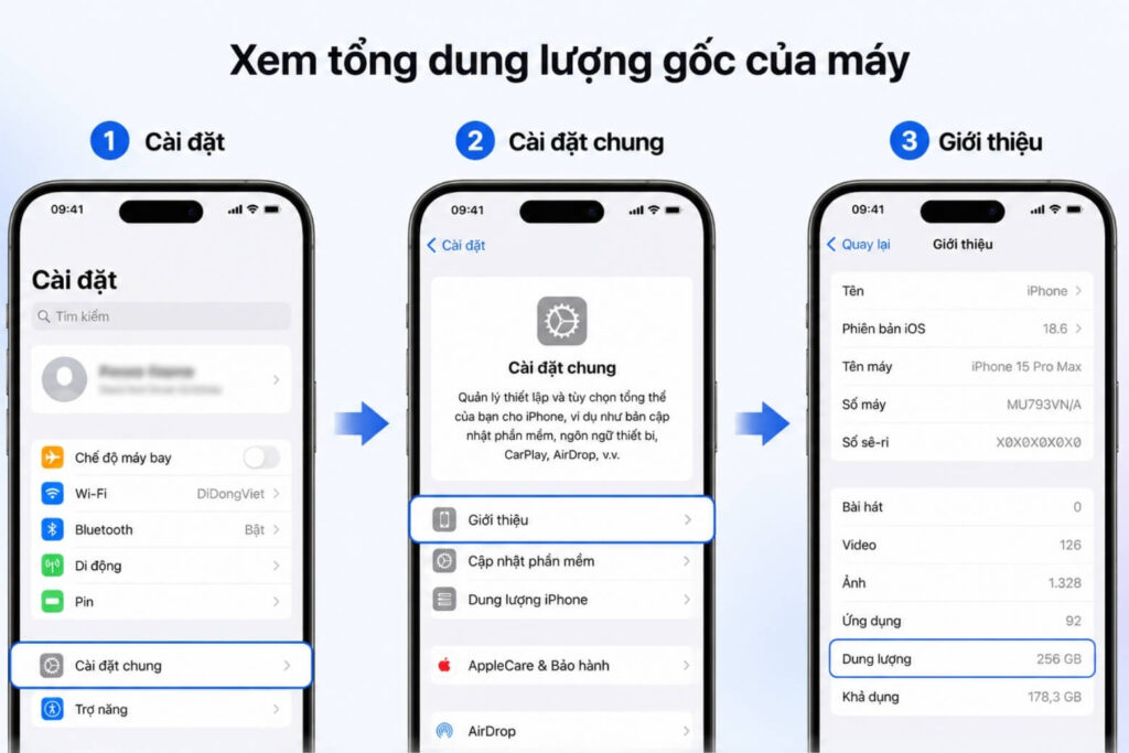Cách kiểm tra dung lượng iPhone chính xác: Đọc hiểu dữ liệu và phát hiện máy độ ROM 5 Cách kiểm tra dung lượng iPhone