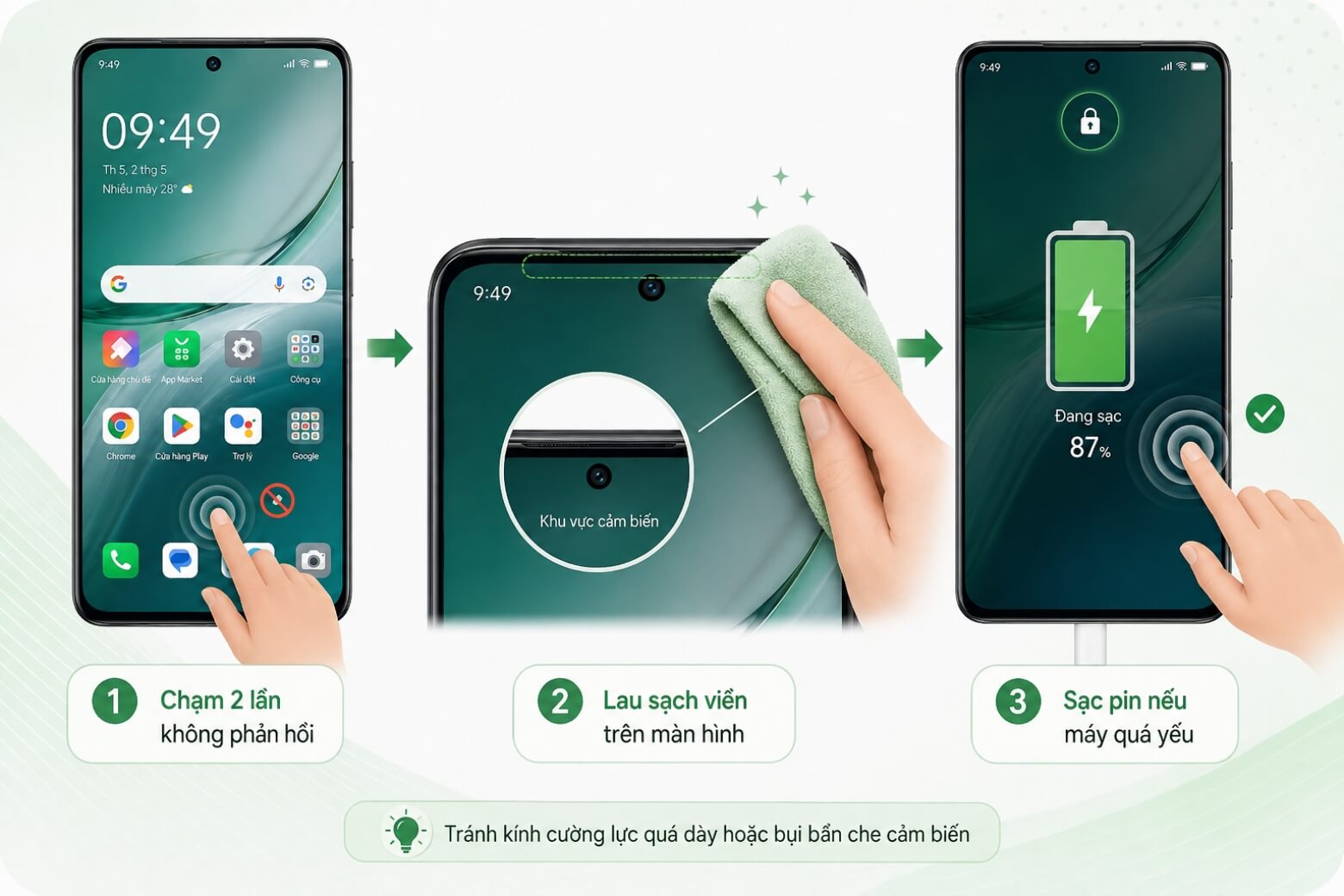 Hướng dẫn cài đặt màn hình khóa một chạm OPPO và cử chỉ thông minh 9 Màn hình khóa một chạm OPPO do cảm biến bẩn