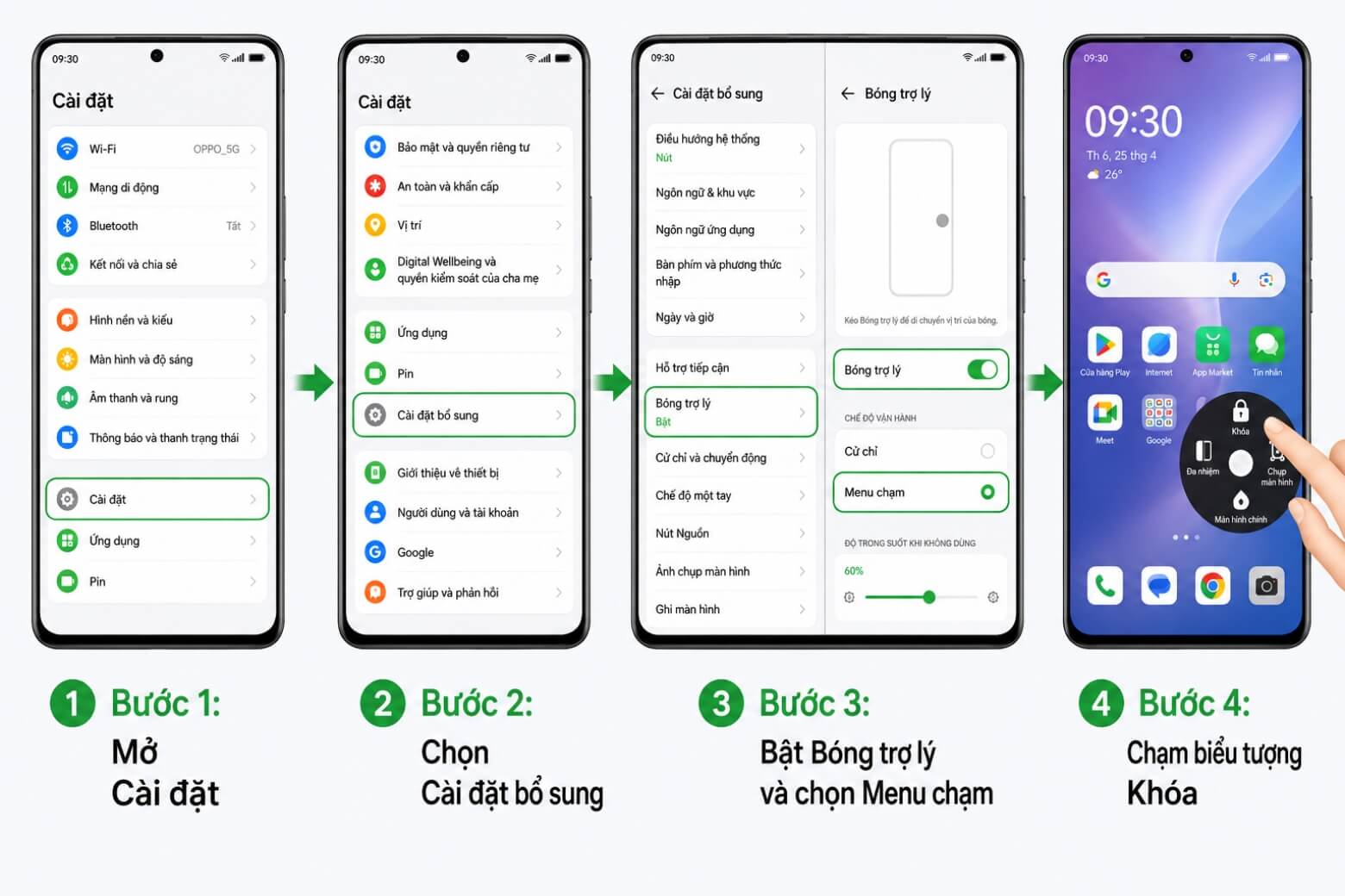 Hướng dẫn cài đặt màn hình khóa một chạm OPPO và cử chỉ thông minh 8 Màn hình khóa một chạm OPPO qua bóng trợ lý ảo
