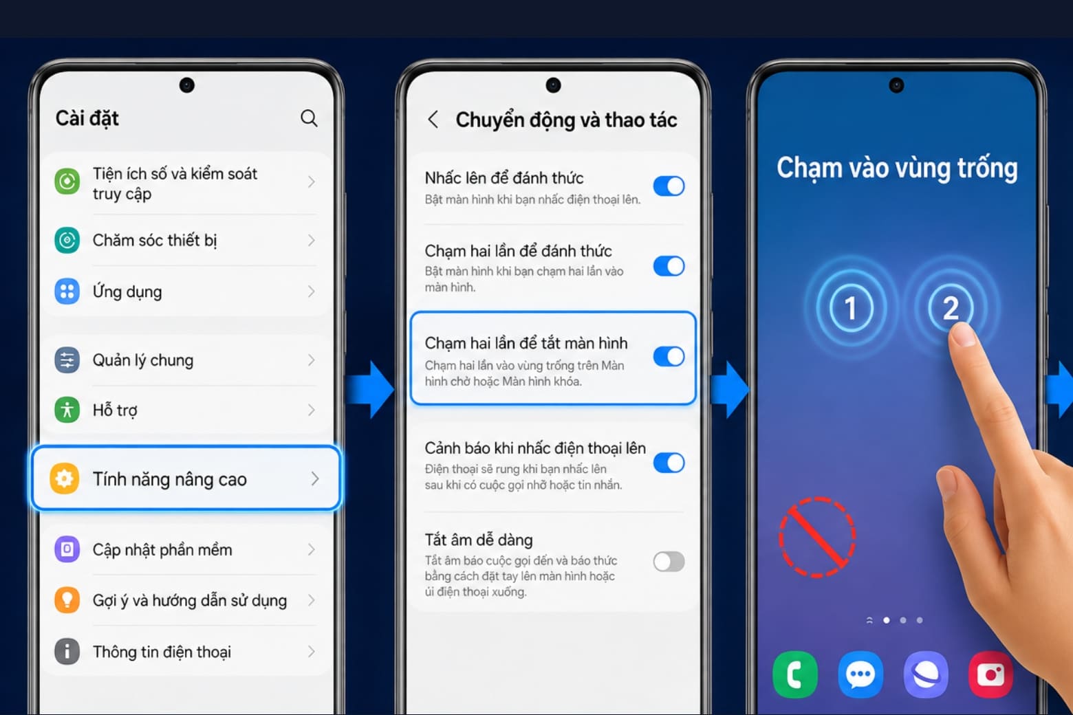 Cách nhấn 2 lần mở màn hình Samsung và xử lý khi không hoạt động 12 Tắt màn hình nhanh chóng bằng hai lần chạm mà không cần phím Cạnh