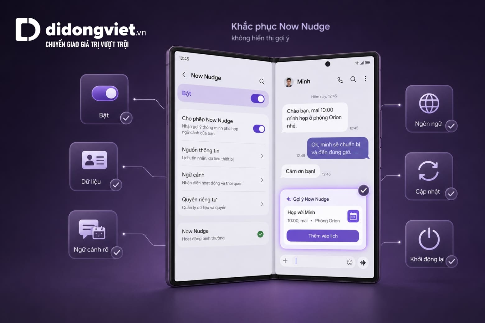 Hướng dẫn sử dụng Now Nudge trên Galaxy Z Fold8 Ultra chi tiết 14 Kiểm tra từng thiết lập để nhanh chóng khôi phục các đề xuất của Now Nudge