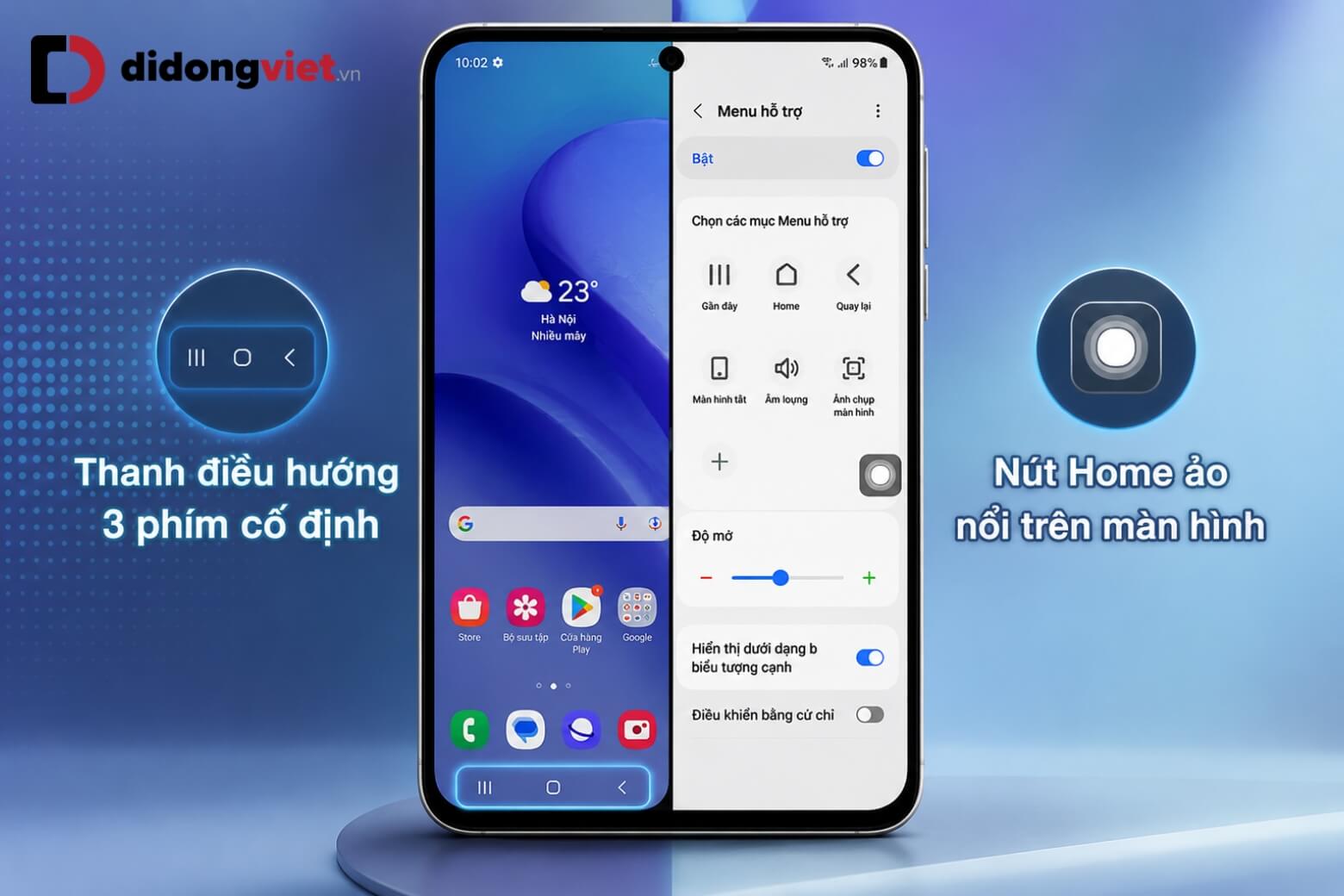 Hướng dẫn cài đặt nút Home Samsung và thanh điều hướng trên One UI 8.5 7 Nút Home Samsung dạng thanh điều hướng và phím ảo nổi