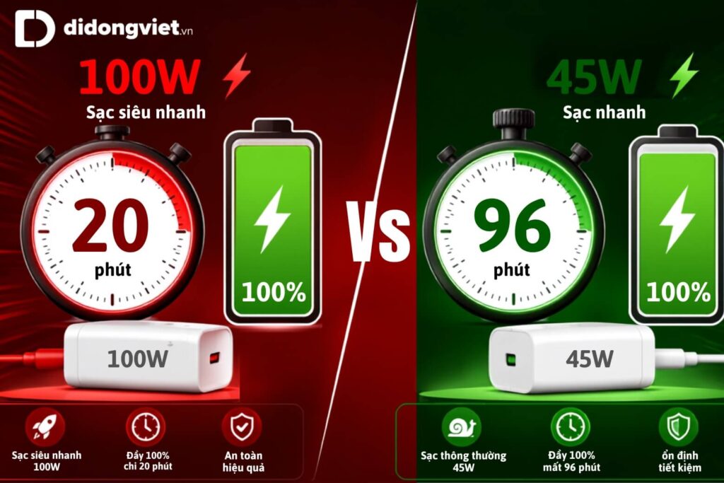 So sánh REDMI Note 17 5G và REDMI Note 17 Pro Max 5G: tiết kiệm hay nâng cấp? 8 So sánh thời gian sạc pin giữa sạc nhanh 100W và sạc 45W