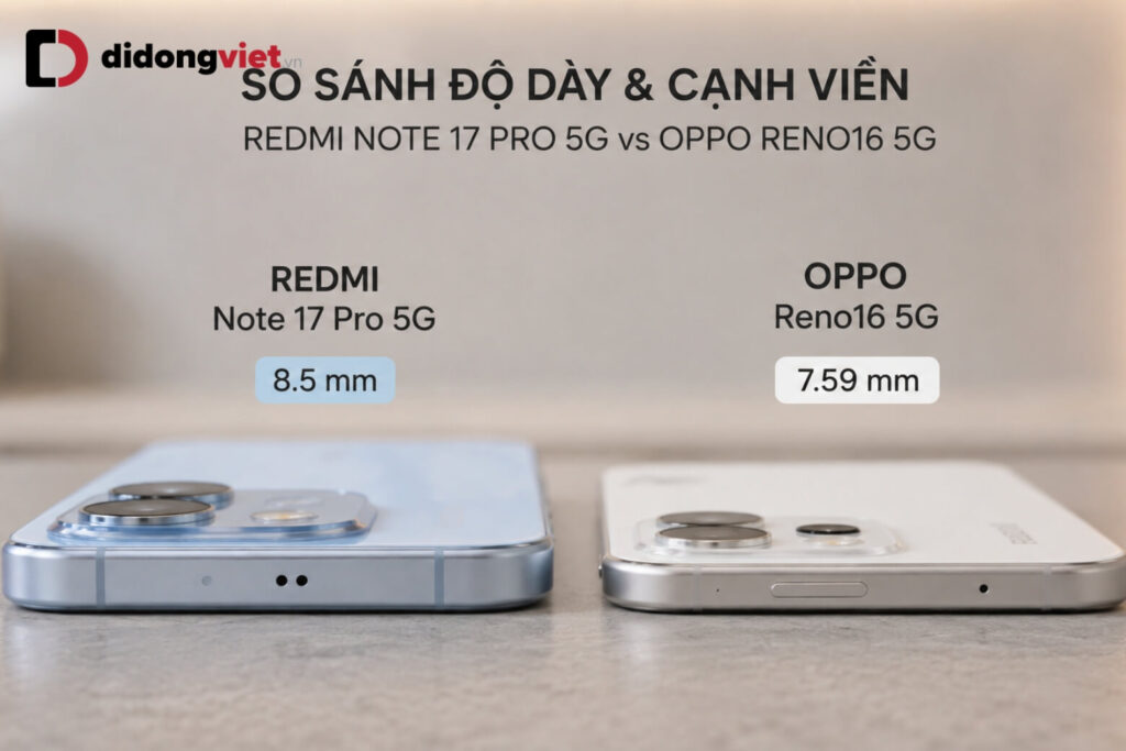 So sánh REDMI Note 17 Pro 5G và OPPO Reno16 5G thực tế trước khi xuống tiền 5 So sánh độ dày cạnh viền giữa REDMI Note 17 Pro 5G và OPPO Reno16 5G