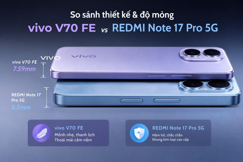So sánh REDMI Note 17 Pro 5G và vivo V70 FE: Đâu là lựa chọn phù hợp với nhu cầu của bạn? 8 So sánh chênh lệch độ dày thiết kế giữa REDMI Note 17 Pro 5G và vivo V70 FE