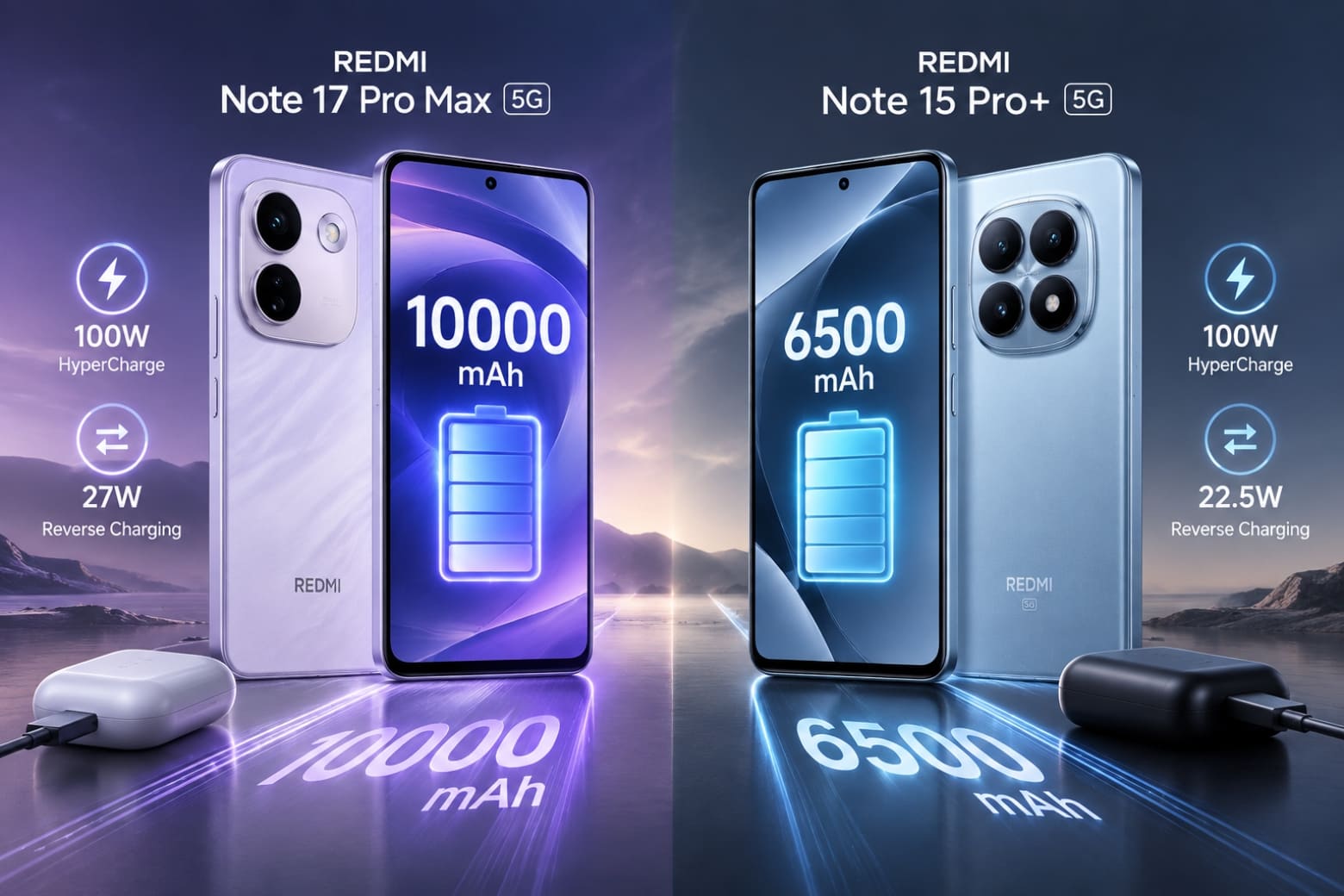 So sánh REDMI Note 17 Pro Max 5G và REDMI Note 15 Pro Plus: Nên chọn máy nào? 11 Pin 10.000 mAh tạo lợi thế lớn về thời gian sử dụng