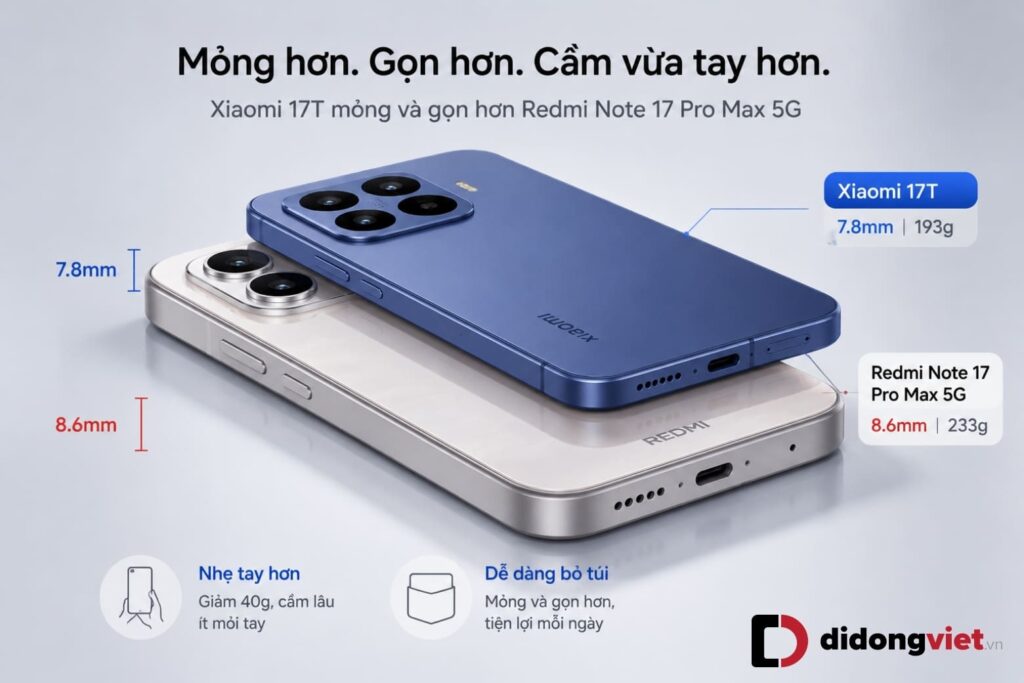 So sánh REDMI Note 17 Pro Max 5G và Xiaomi 17T: So sánh pin khủng với khả năng bền bỉ 7 So sánh REDMI Note 17 Pro Max 5G và Xiaomi 17T