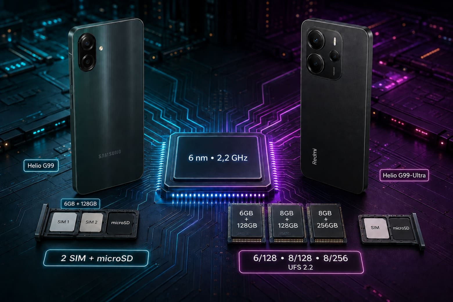 So sánh Samsung A07 và REDMI Note 14 4G: Đâu là lựa chọn phù hợp? 10 Cùng nền tảng 6nm, hai máy khác biệt chủ yếu ở RAM và tùy chọn lưu trữ