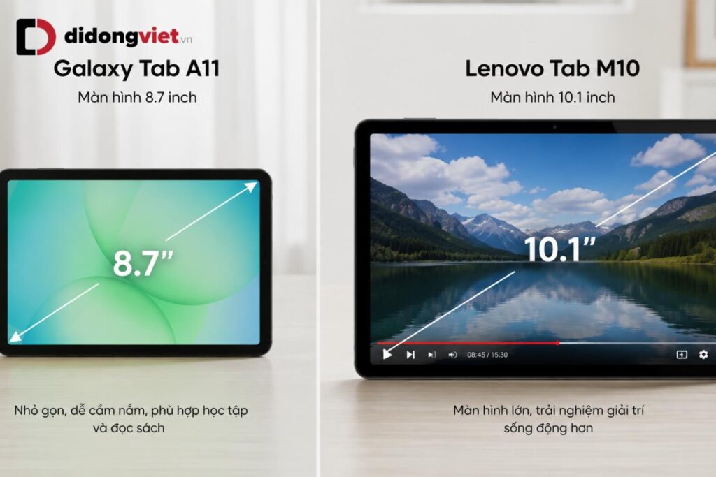 So sánh Samsung Tab A11 và Lenovo Tab M10 Gen 3: Chọn máy nào cho học tập và gia đình? 4 So sánh kích thước màn hình Samsung Tab A11 và Lenovo Tab M10 Gen 3