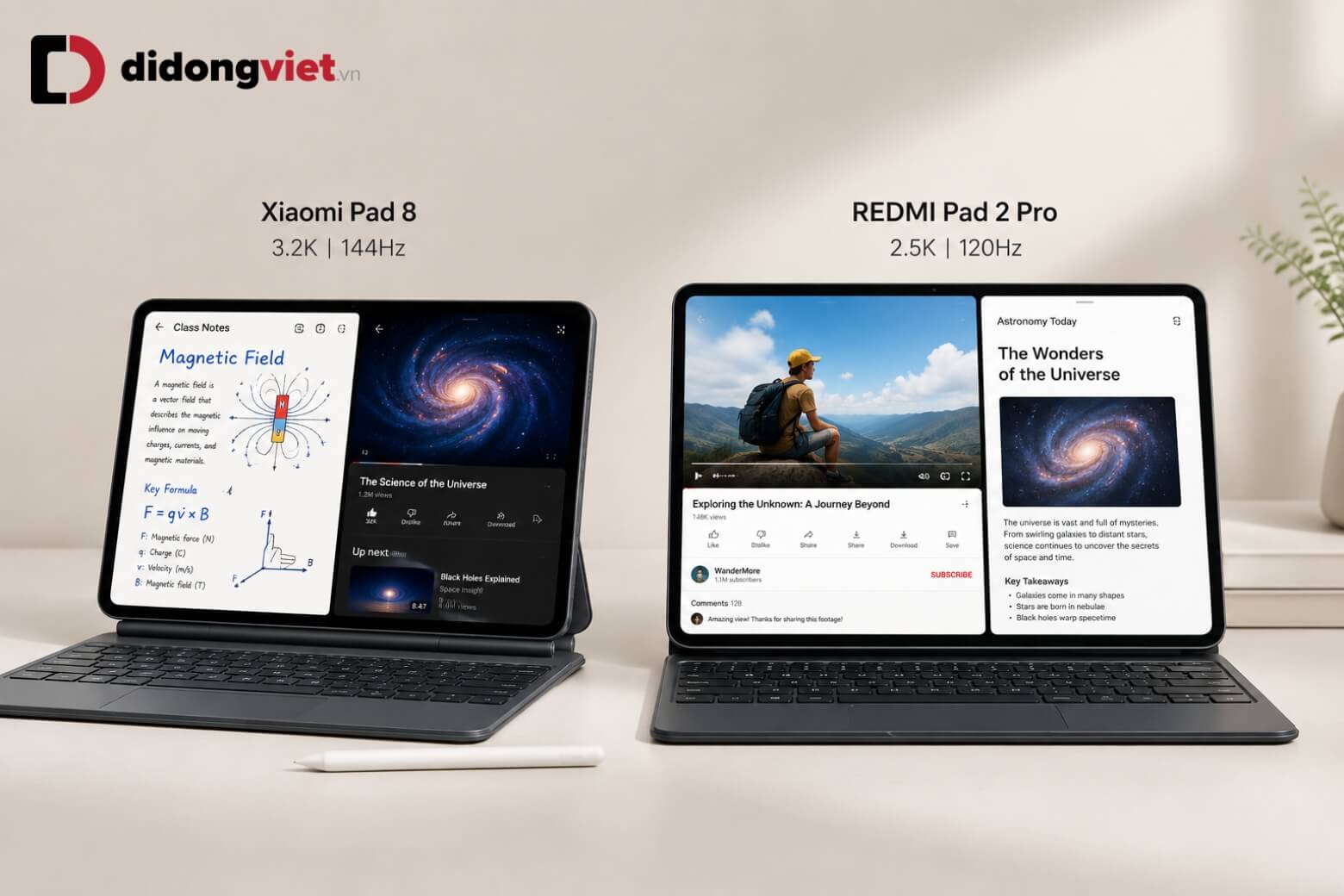 So sánh Xiaomi Pad 8 và REDMI Pad 2 Pro: Chọn máy nào học tập? 10 So sánh Xiaomi Pad 8 và REDMI Pad 2 Pro màn hình hiển thị