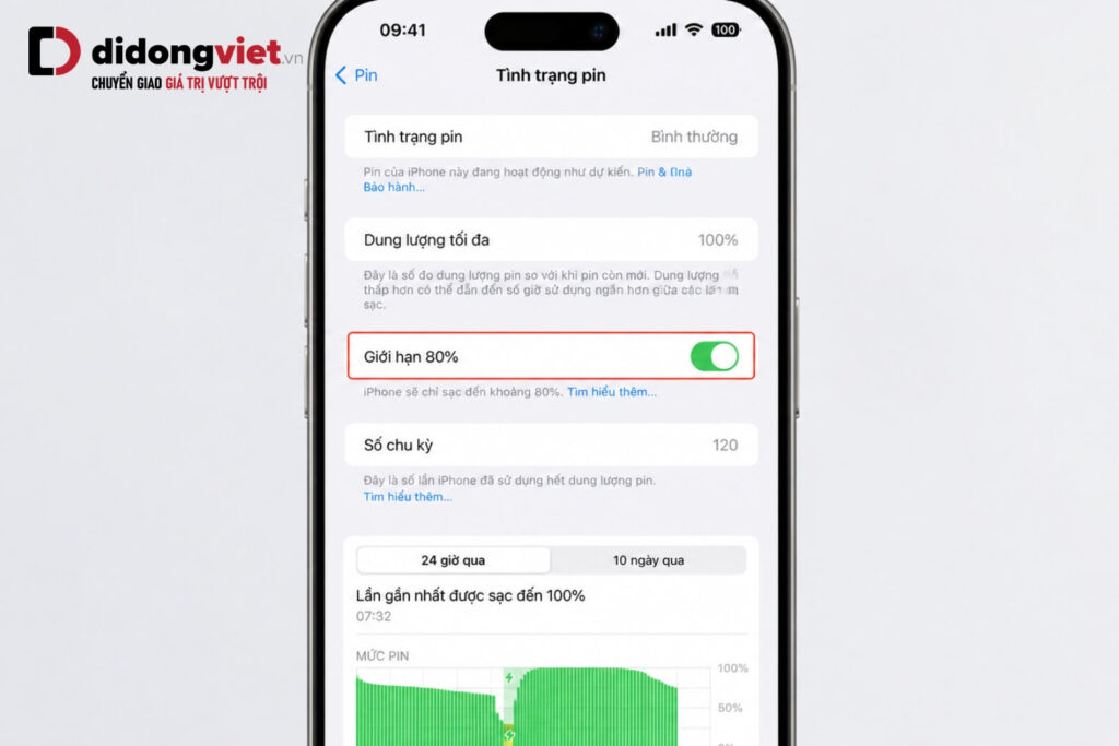Tại sao iPhone đang sạc lại dừng? Nguyên nhân và cách xử lý 5 Màn hình cài đặt tính năng giới hạn sạc 80% trên hệ điều hành iOS của iPhone