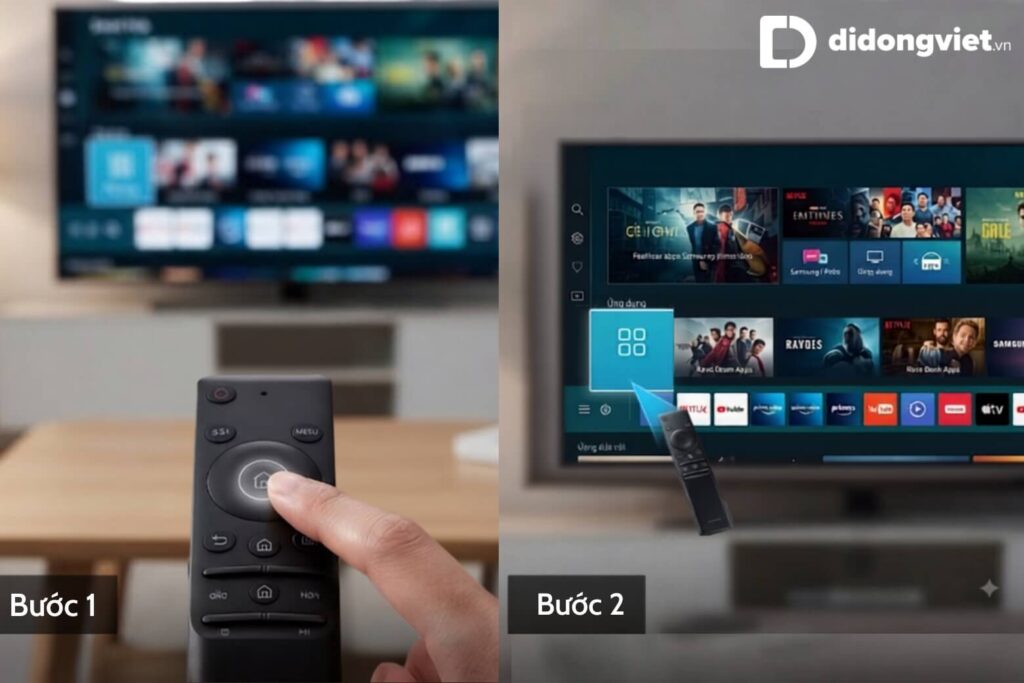 3 cách tạo tài khoản Samsung trên Tivi siêu dễ, cực nhanh 2026 13 Nhấn Home trên remote, mở Smart Hub và chọn APPS để bắt đầu tạo tài khoản Samsung.
