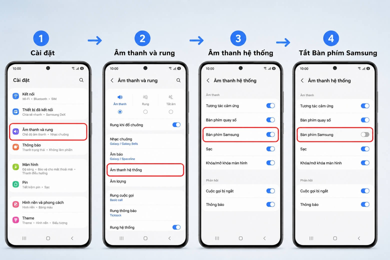 Hướng dẫn tắt âm thanh bàn phím Samsung đơn giản, dễ thực hiện 6 Tắt âm thanh bàn phím Samsung tại mục Âm thanh hệ thống