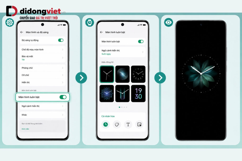 Thay giao diện điện thoại OPPO: Hướng dẫn đổi hình nền và biểu tượng đơn giản 17 Các bước bật và chọn kiểu đồng hồ chờ