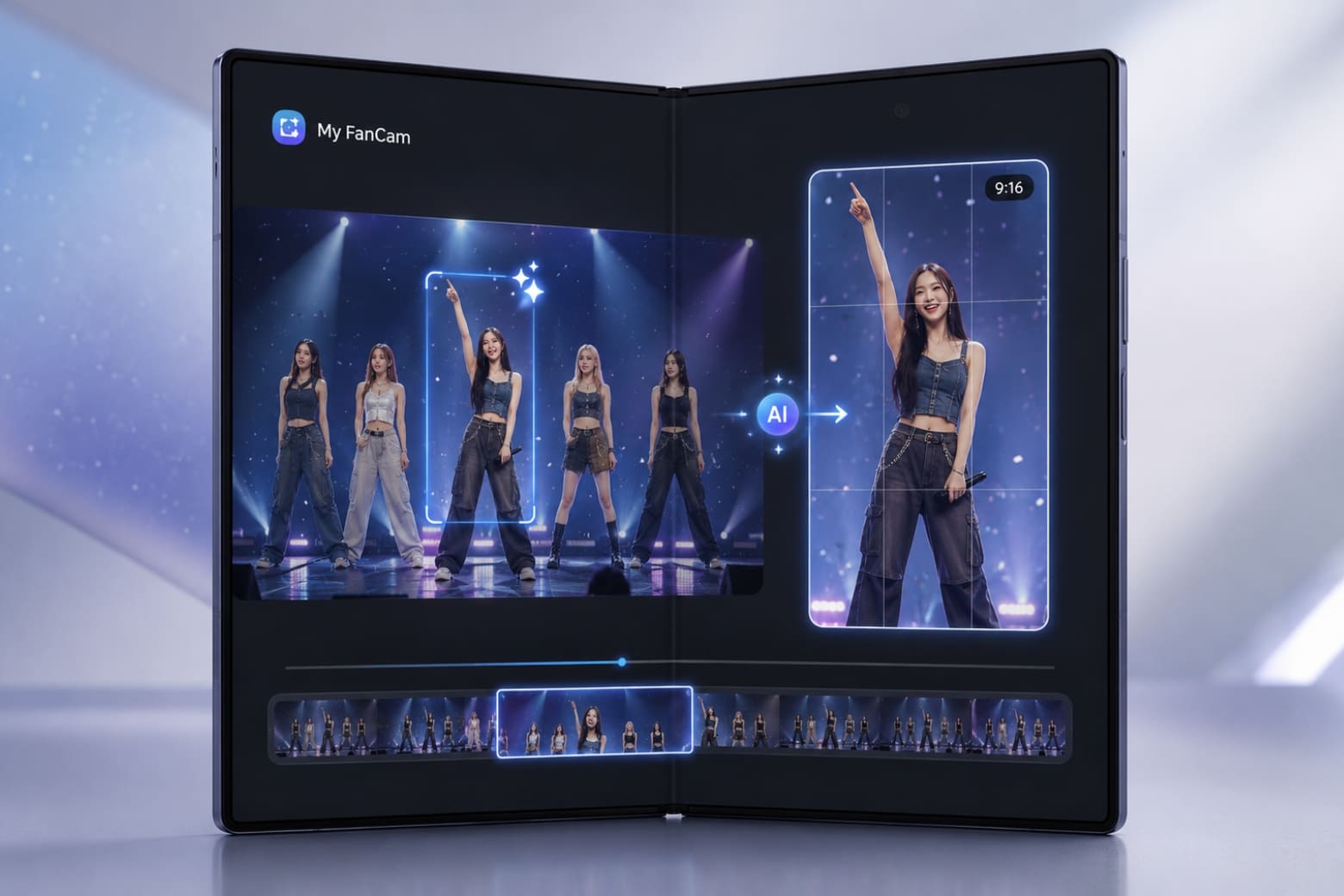Tính năng My FanCam trên Galaxy Z Fold8 Series có gì nổi bật? 8 My FanCam dùng Galaxy AI để biến cảnh quay rộng thành video tập trung chủ thể