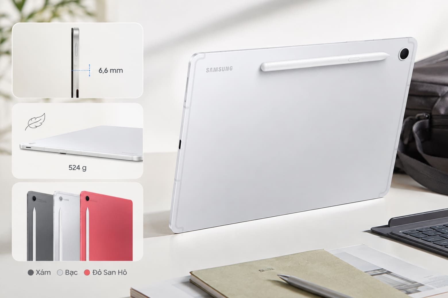 Trên tay Samsung Tab S10 Lite: Tablet mỏng nhẹ, có S Pen 11 Thân máy mỏng nhẹ giúp Tab S10 Lite thuận tiện đồng hành mỗi ngày