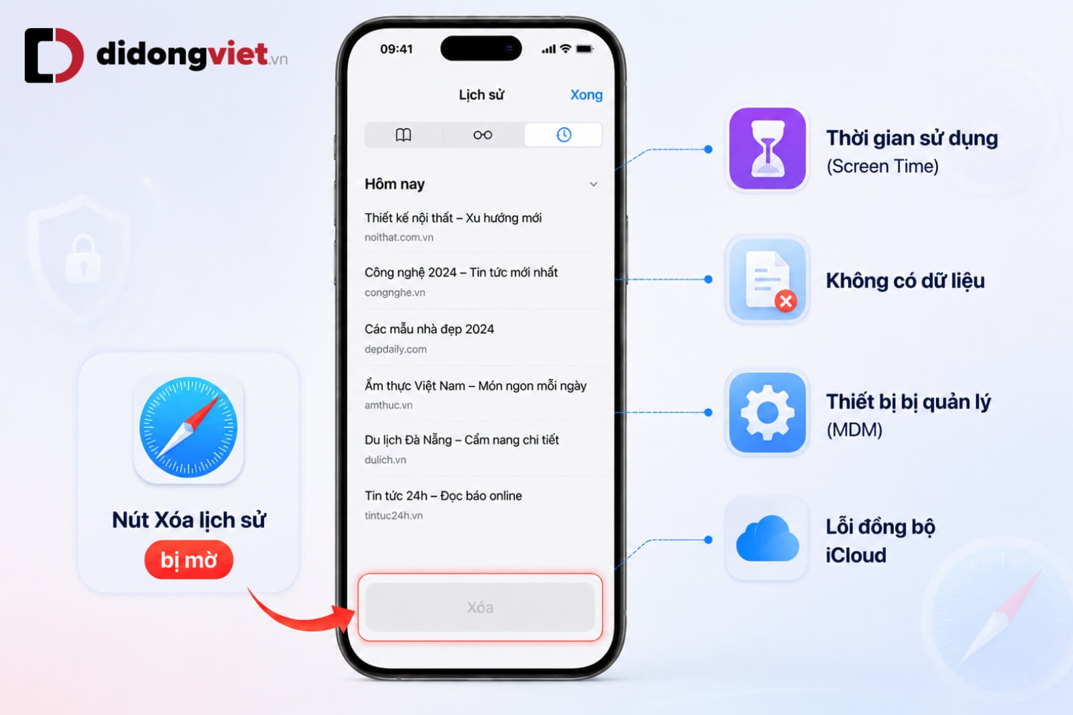 Cách xoá lịch sử Safari iPhone và dữ liệu duyệt web đơn giản 15 Xoá lịch sử safari iPhone khi nút bị xám