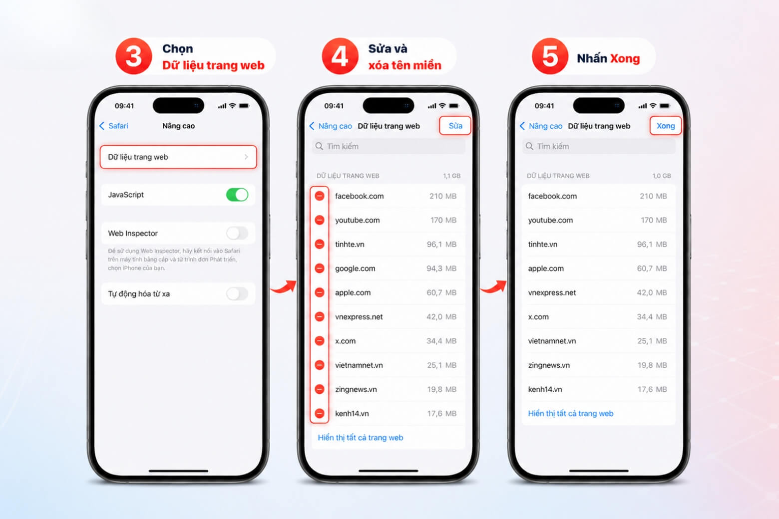 Cách xoá lịch sử Safari iPhone và dữ liệu duyệt web đơn giản 14 Xoá lịch sử safari iPhone theo từng trang web