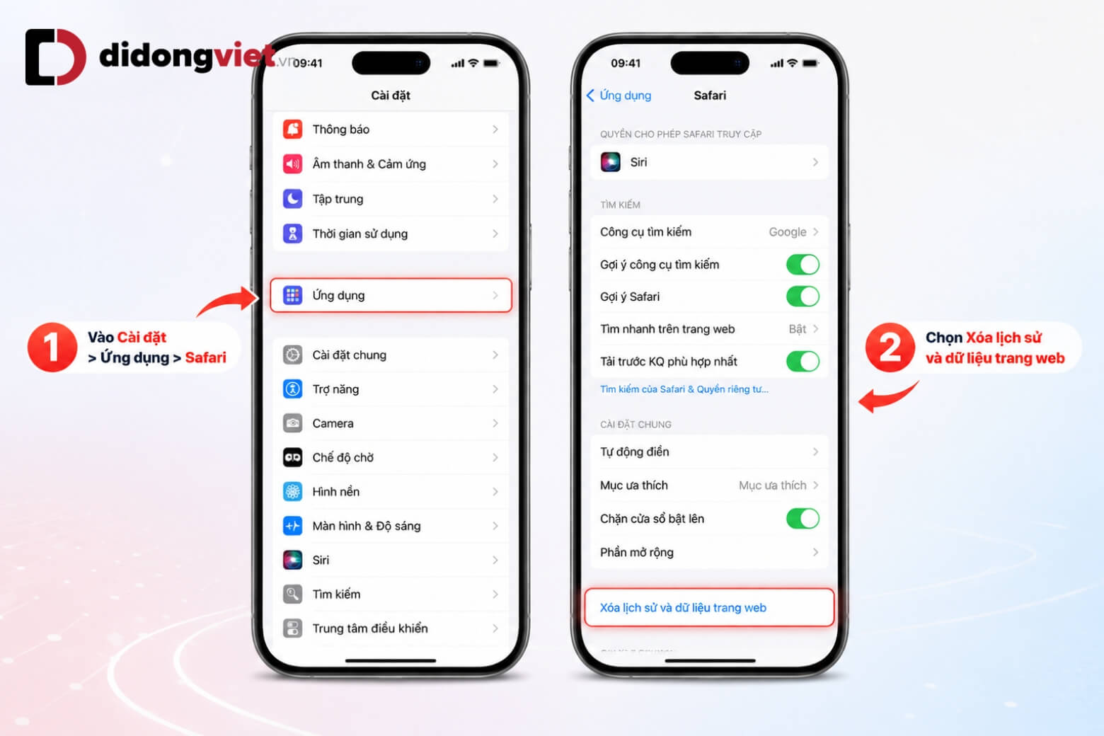 Cách xoá lịch sử Safari iPhone và dữ liệu duyệt web đơn giản 11 Xoá lịch sử safari iPhone trong Cài đặt