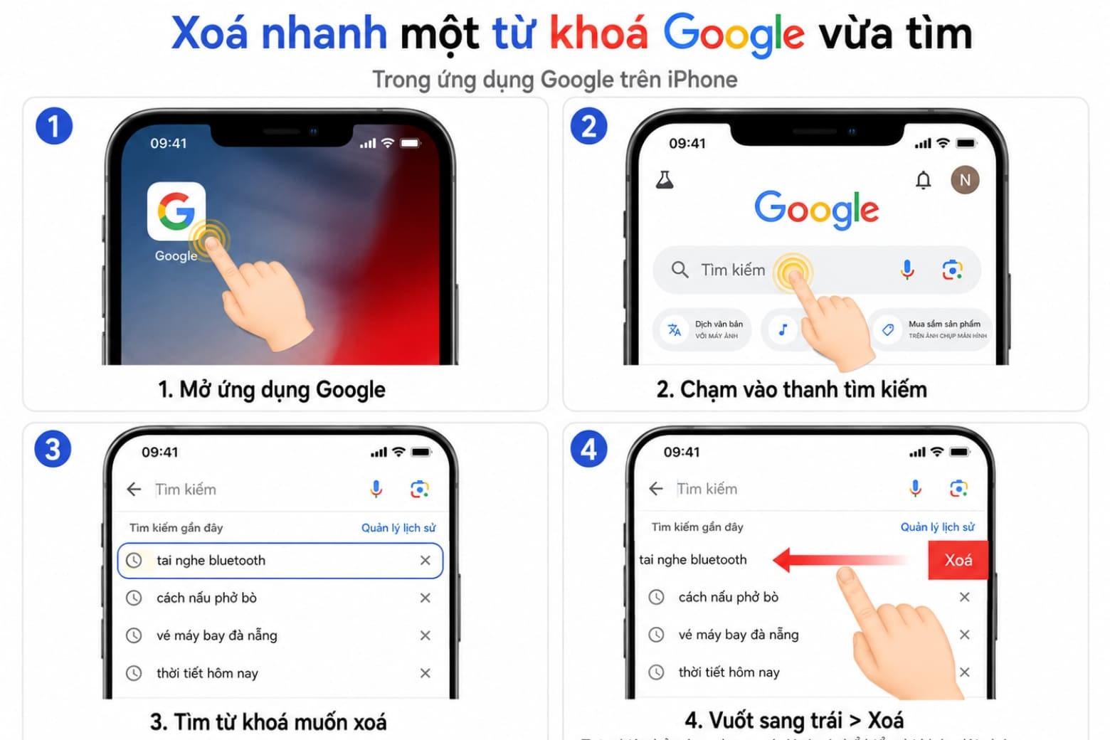 Cách xoá lịch sử tìm kiếm trên iPhone chi tiết, dễ thực hiện 18 Nếu chỉ muốn xoá một tìm kiếm, bạn có thể thực hiện ngay trên thanh Google