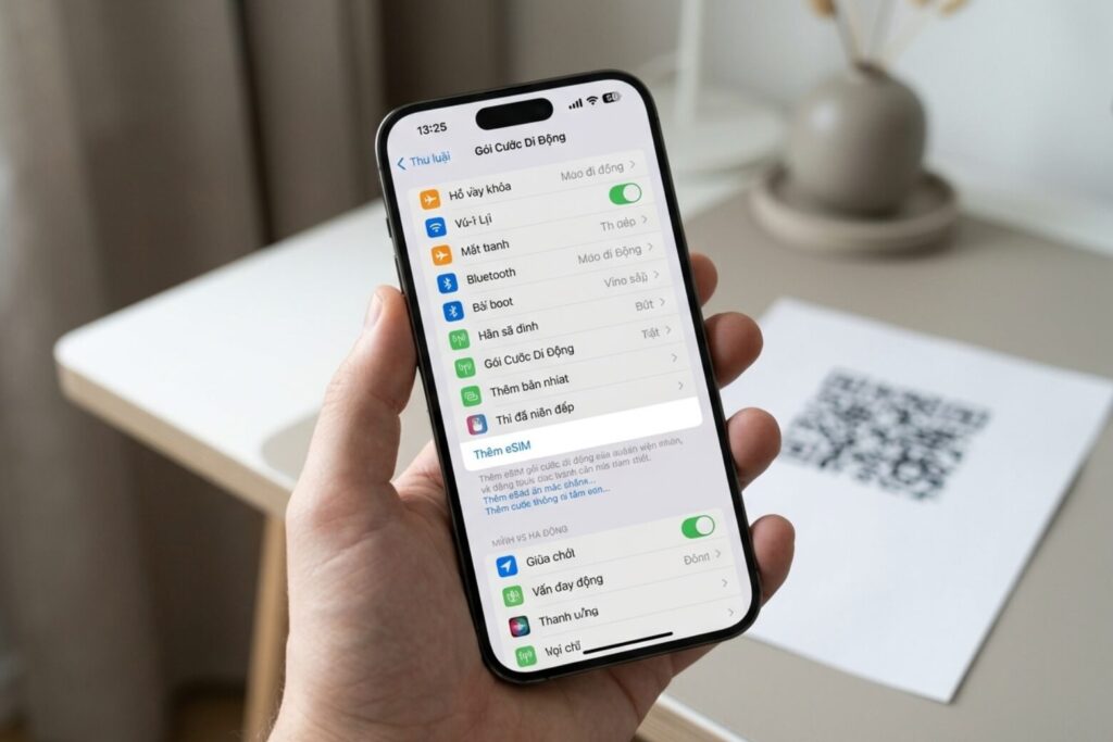 Hướng dẫn cài đặt eSIM trên iPhone 18 Pro với 3 cách đơn giản 10 cach cai esim tren iphone 18 pro cai qua ma qr buoc 2 didongviet