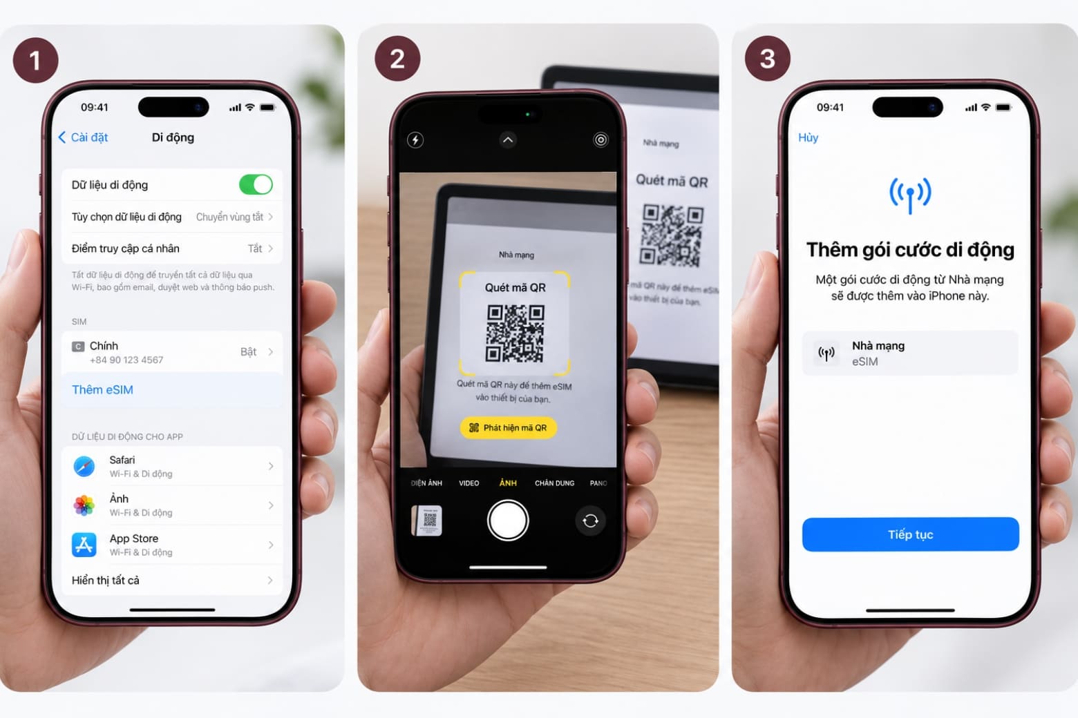 Cách cài eSIM trên iPhone 18 Pro Max nhanh và chính xác 15 Dùng camera iPhone để quét mã QR và thêm gói cước mới