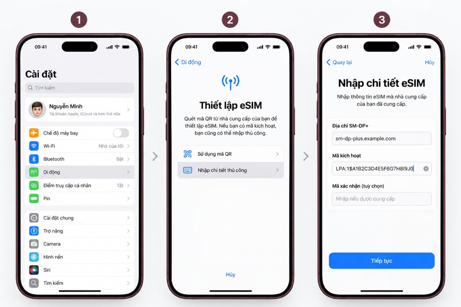 Cách cài eSIM trên iPhone 18 Pro Max nhanh và chính xác 20 Bạn có thể nhập thông tin cấu hình eSIM do nhà mạng cung cấp
