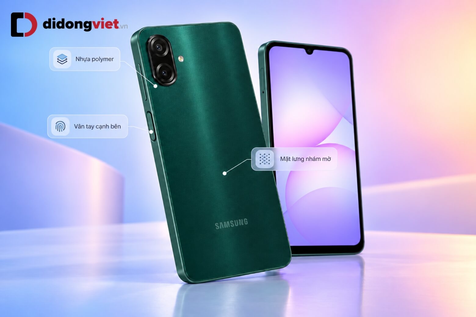Cấu hình Samsung Galaxy A08: Lựa chọn điện thoại ứng dụng cao với dung lượng pin 6000mAh 6 Cấu hình Samsung Galaxy A08 thiết kế mặt lưng nhựa polymer