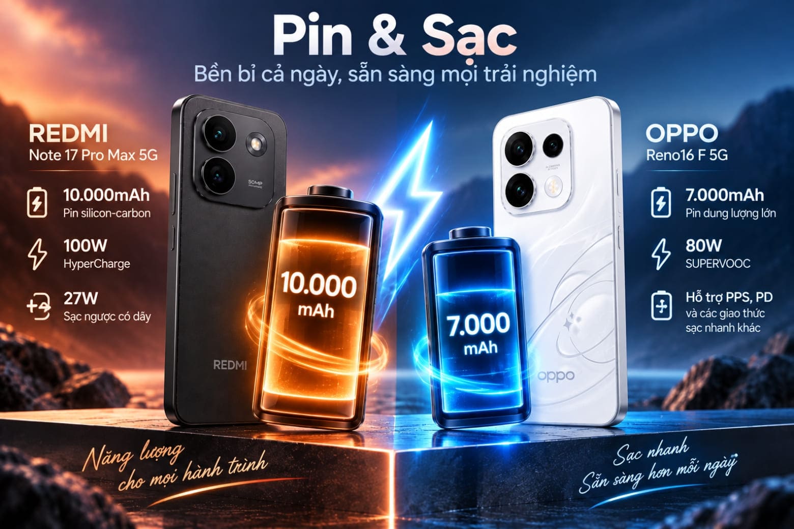 So sánh REDMI Note 17 Pro Max 5G và OPPO Reno16 F 5G: Nên chọn máy nào? 10 REDMI nổi bật với pin 10.000mAh và sạc nhanh 100W