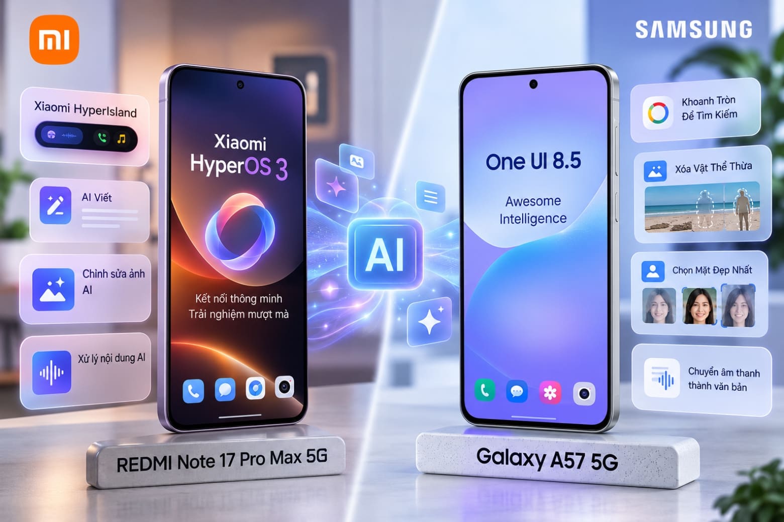 So sánh REDMI Note 17 Pro Max 5G và Samsung Galaxy A57 5G theo từng khía cạnh thực tế 15 Cả hai hỗ trợ lâu dài nhưng khác giao diện, AI và hệ sinh thái