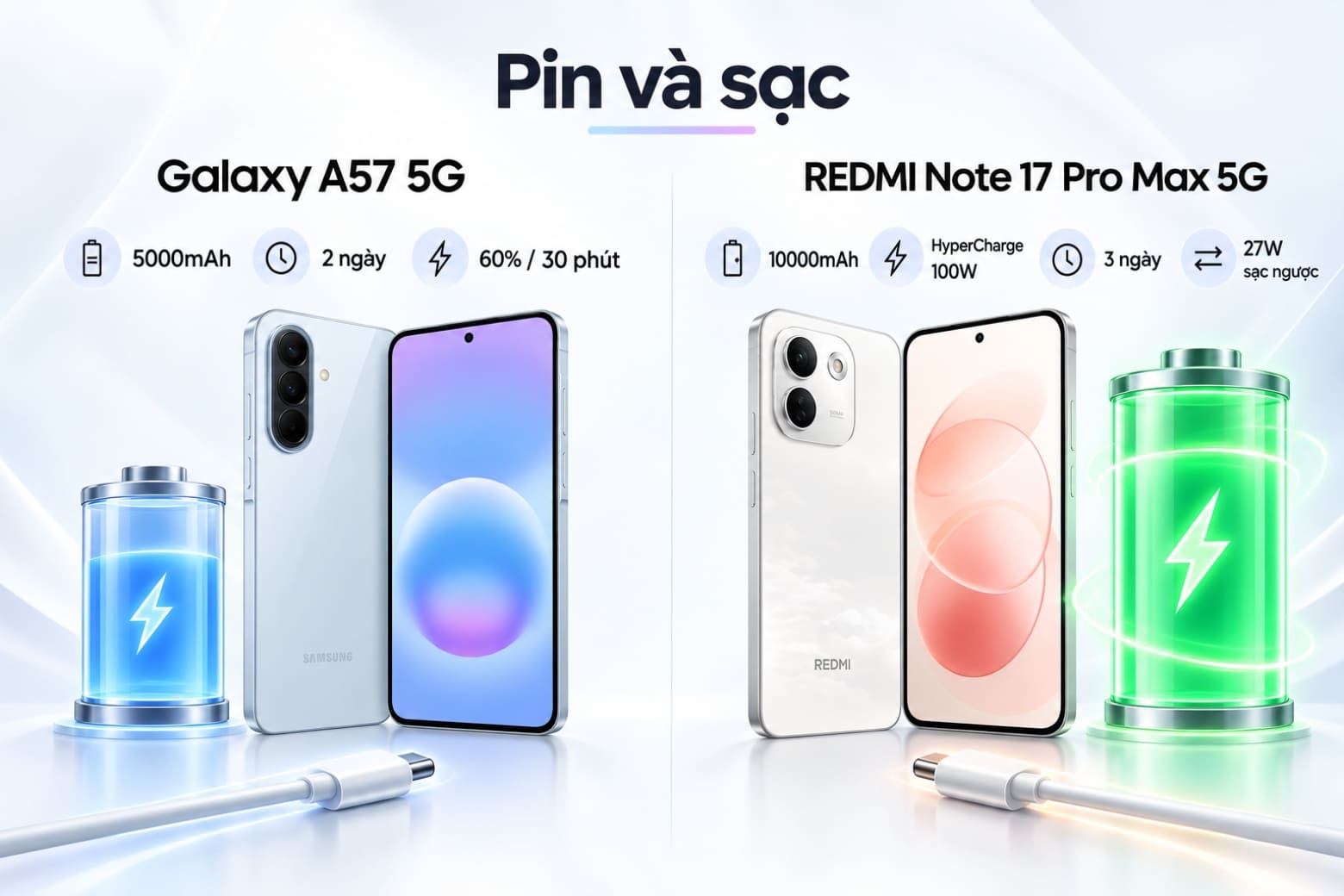 So sánh REDMI Note 17 Pro Max 5G và Samsung Galaxy A57 5G theo từng khía cạnh thực tế 14 REDMI tạo khác biệt lớn nhờ pin gấp đôi và sạc nhanh 100W