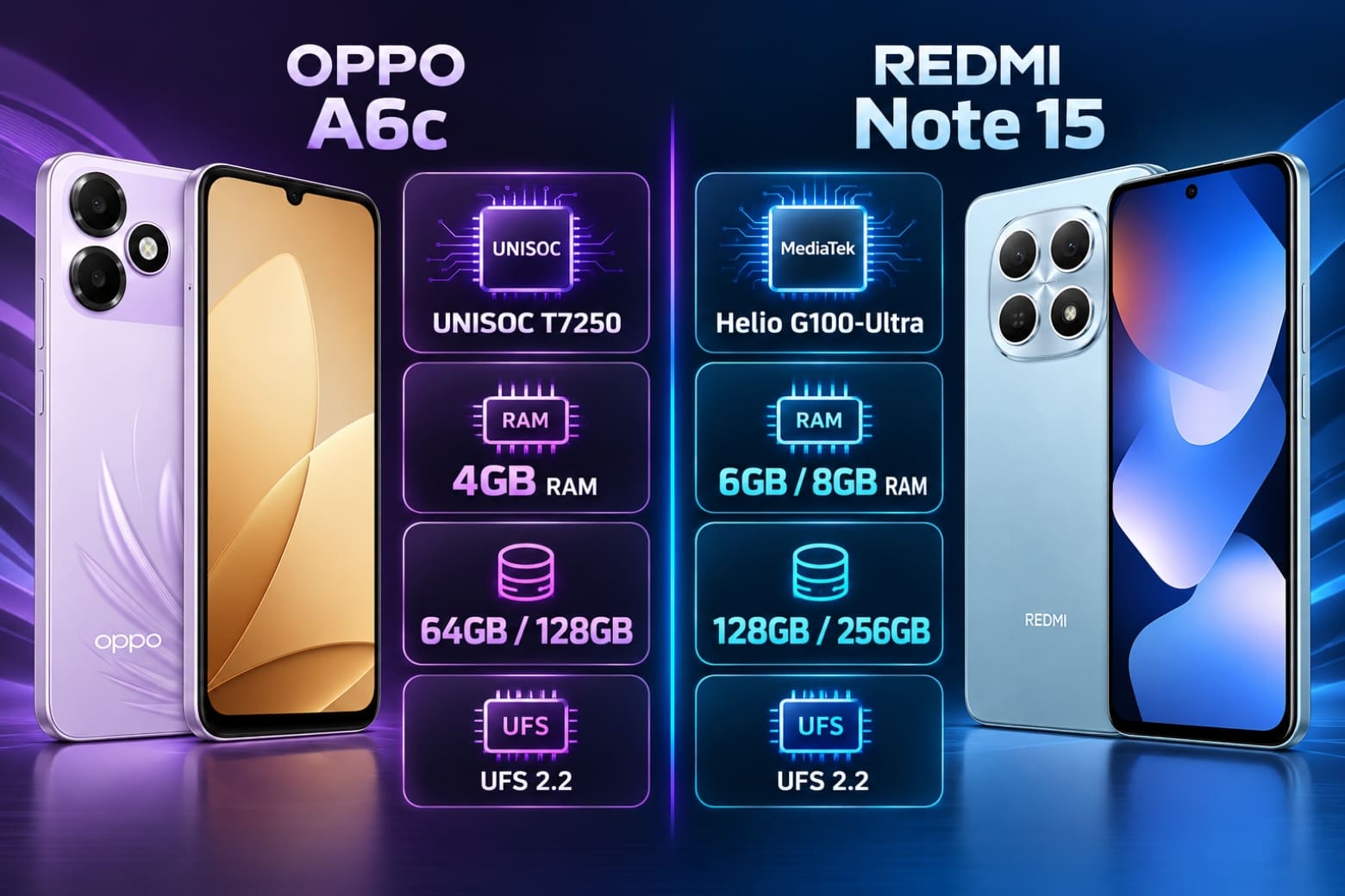 So sánh OPPO A6c và REDMI Note 15: Máy nào phù hợp với bạn? 10 Hai chipset khác nhau mang đến những lựa chọn cấu hình riêng