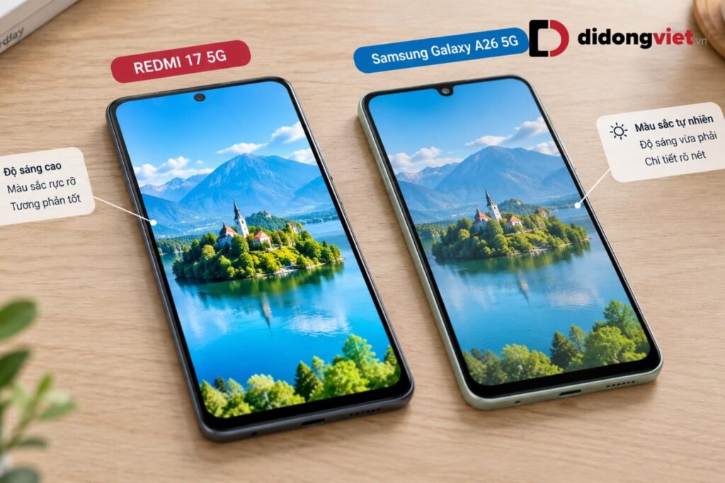 So sánh REDMI 17 5G và Samsung Galaxy A26 5G: Lựa chọn nào phù hợp cho bạn? 8 Màn hình hiển thị thực tế của REDMI 17 5G và Samsung Galaxy A26 5G