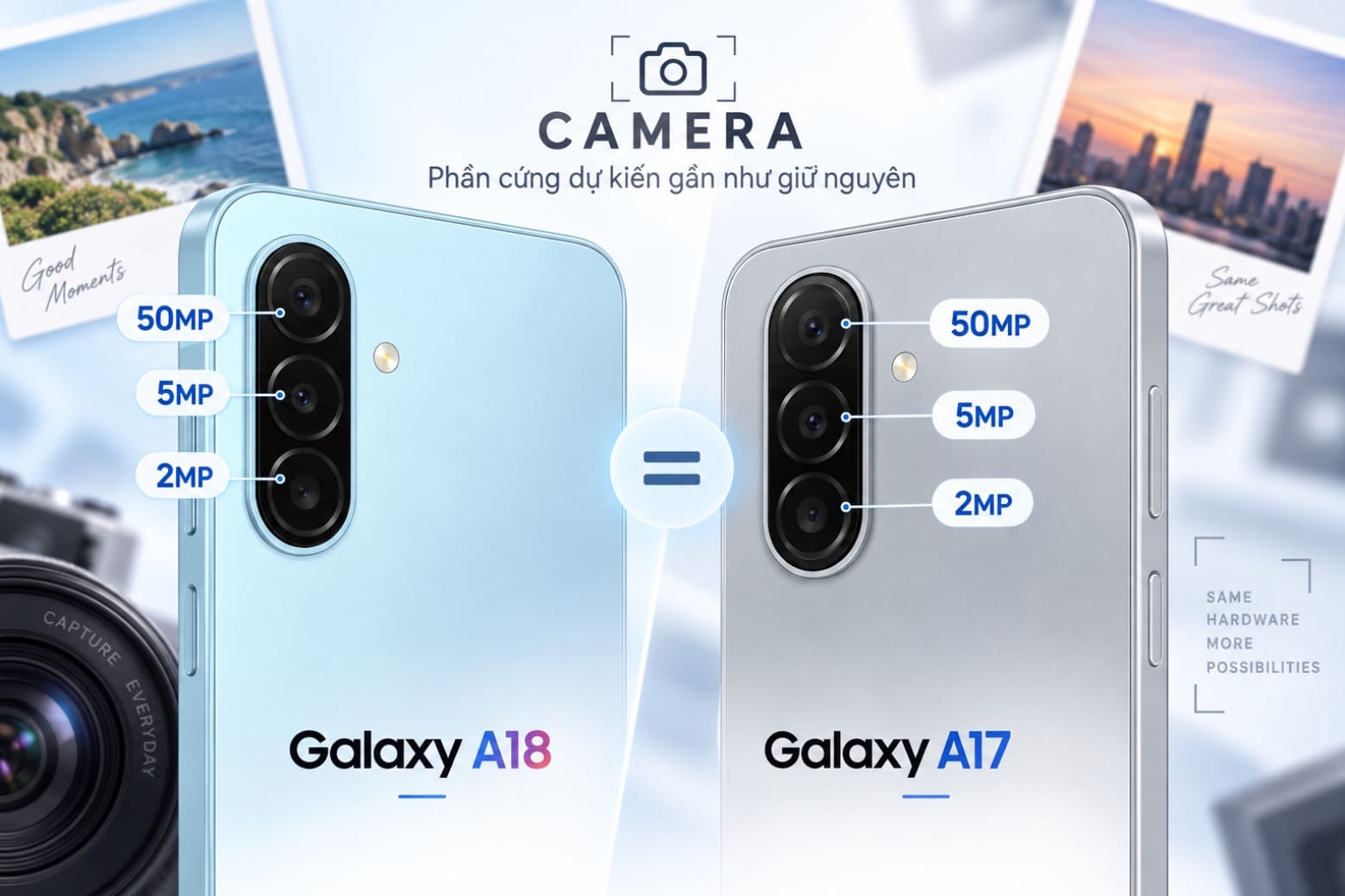 So sánh Samsung Galaxy A18 và Galaxy A17: Nâng cấp có đáng chờ? 12 Camera A18 hiện chưa cho thấy nâng cấp phần cứng rõ rệt.