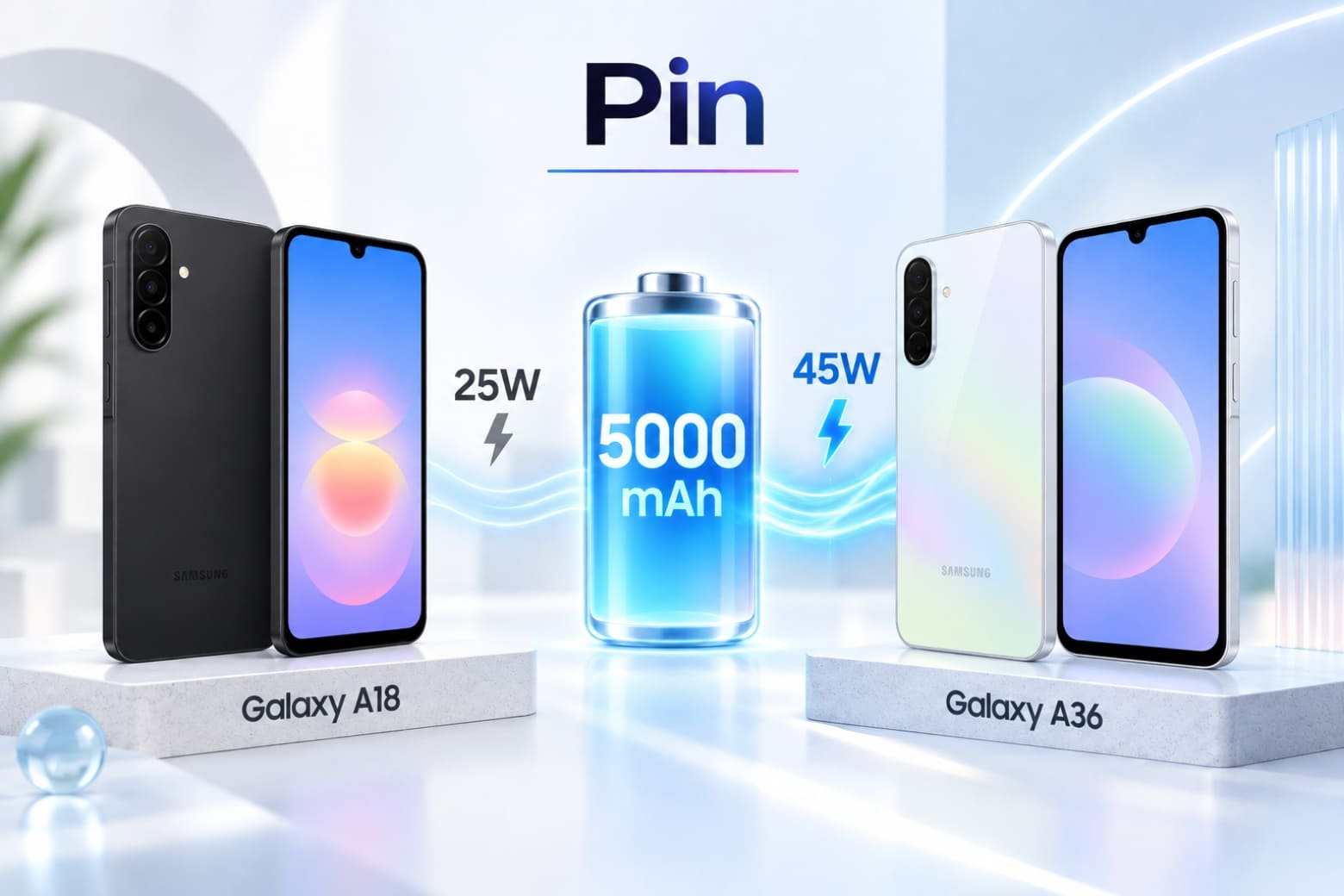 So sánh Samsung Galaxy A18 và Galaxy A36: Nên chọn máy nào? 13 Cùng dung lượng pin, A36 rút ngắn thời gian sạc nhờ 45W.