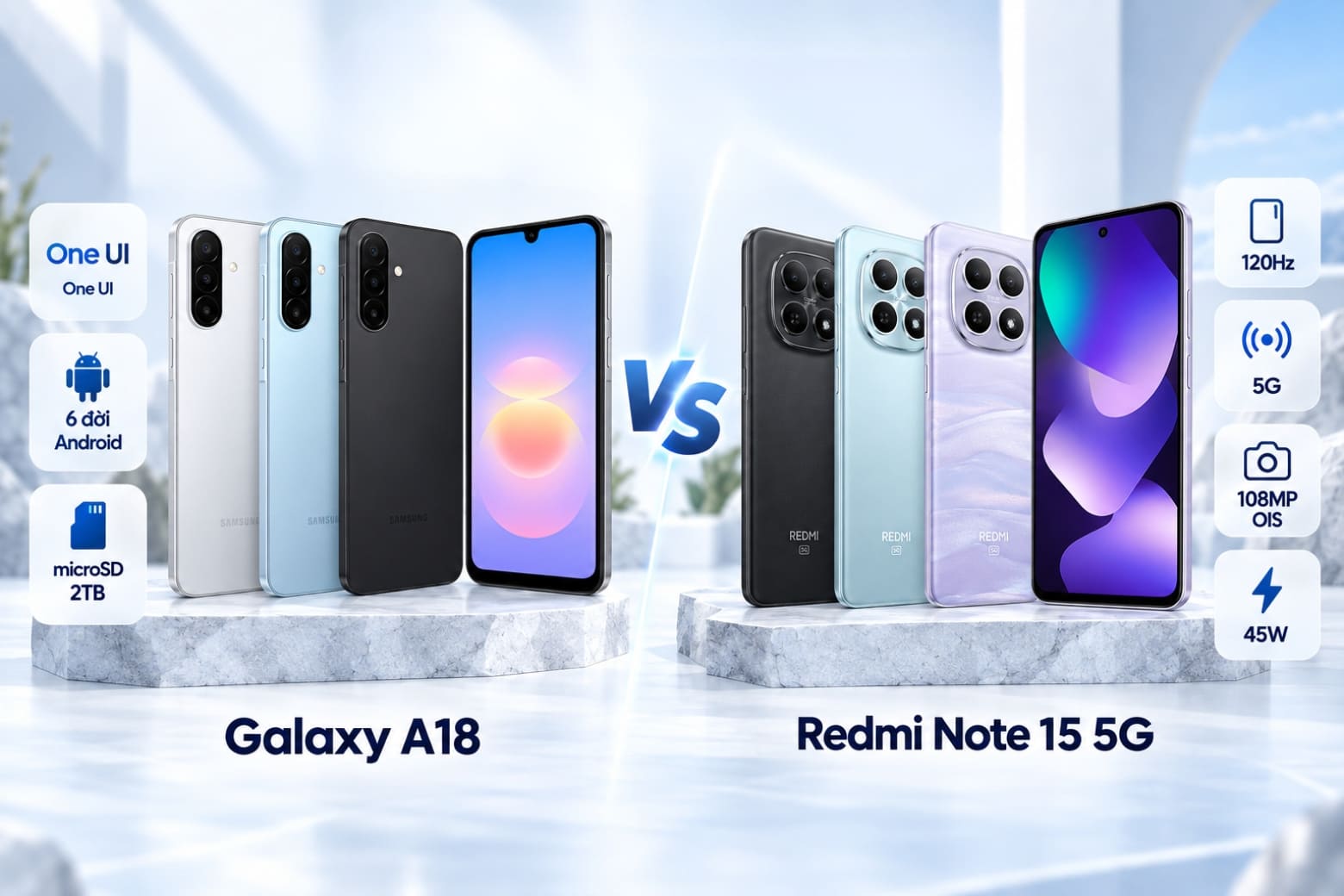 So sánh Samsung Galaxy A18 và REDMI Note 15 5G: Máy nào phù hợp hơn? 16 Lựa chọn phù hợp phụ thuộc vào nhu cầu và tính năng bạn ưu tiên.